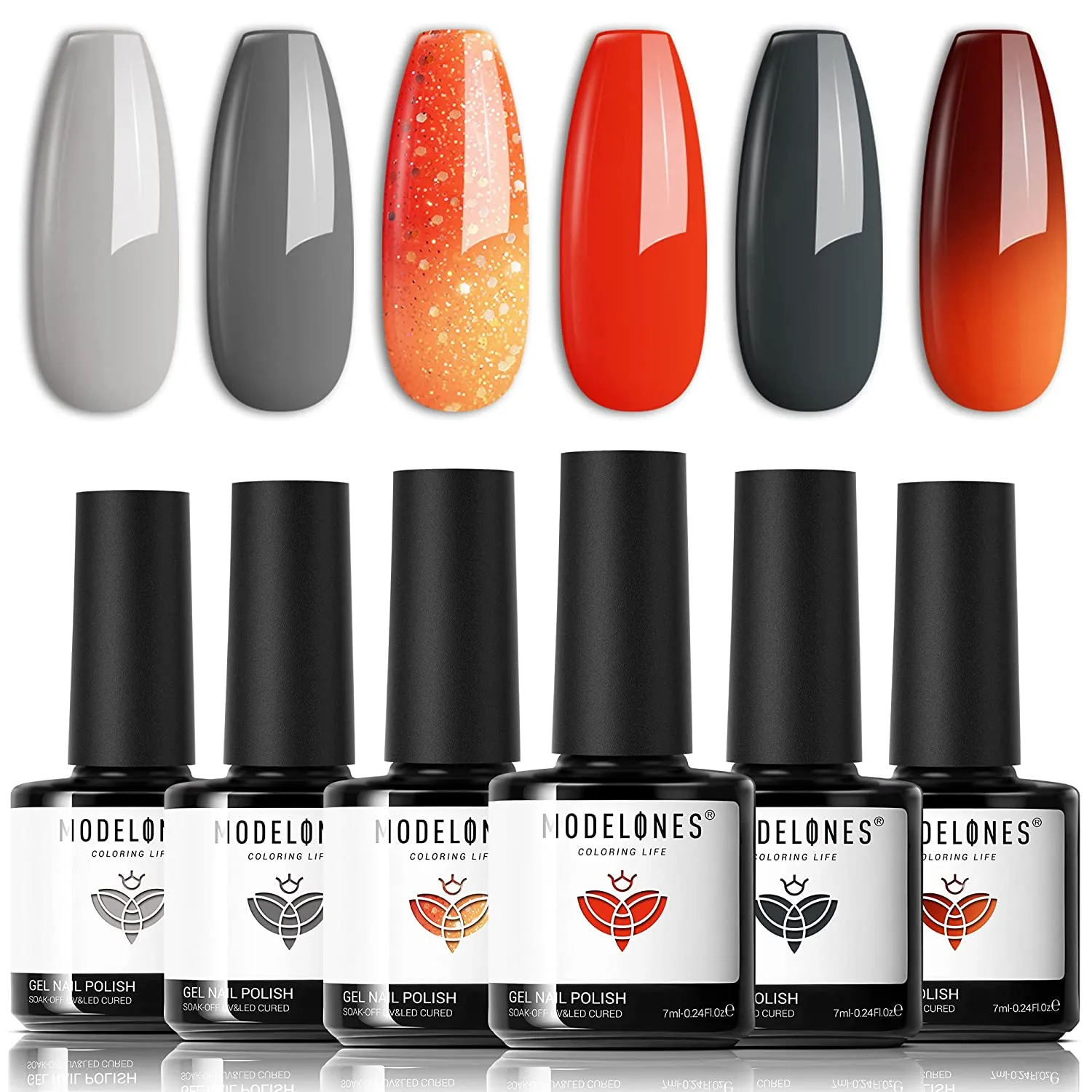 Modelones Color Changing Gel Nail Polish Kit - 6 Colors Spring Limited Edition 10ml Glitter Mood Temperature Change Gel Nail Polish Set Soak Off Gel Polish Nail Art Manicure DIY Salon Gift for Women