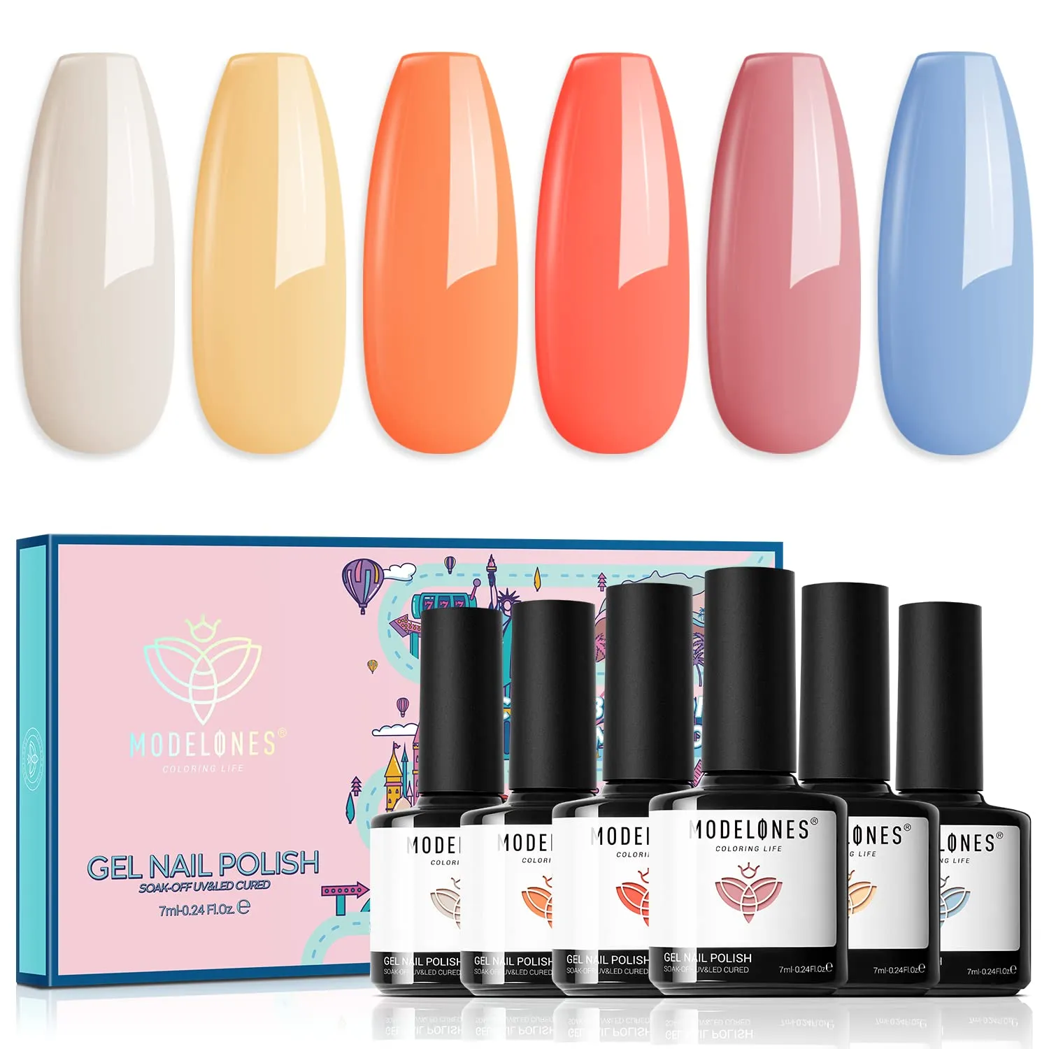 Modelones Color Changing Gel Nail Polish Kit - 6 Colors Spring Limited Edition 10ml Glitter Mood Temperature Change Gel Nail Polish Set Soak Off Gel Polish Nail Art Manicure DIY Salon Gift for Women