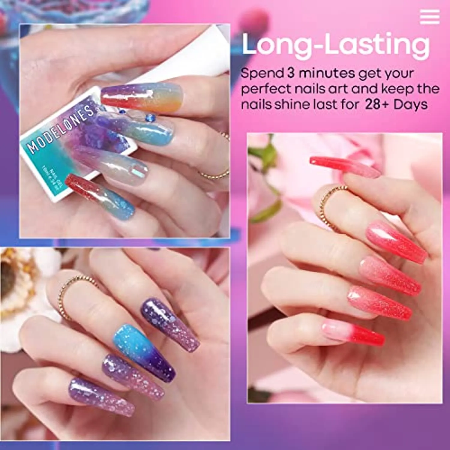 Modelones Color Changing Gel Nail Polish Kit - 6 Colors Spring Limited Edition 10ml Glitter Mood Temperature Change Gel Nail Polish Set Soak Off Gel Polish Nail Art Manicure DIY Salon Gift for Women