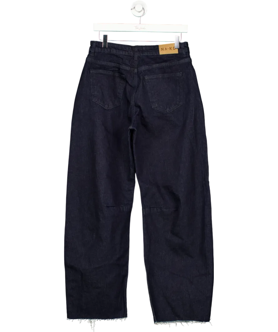 NA-KD Blue Indigo Barrel Leg High Waist Jeans UK 8