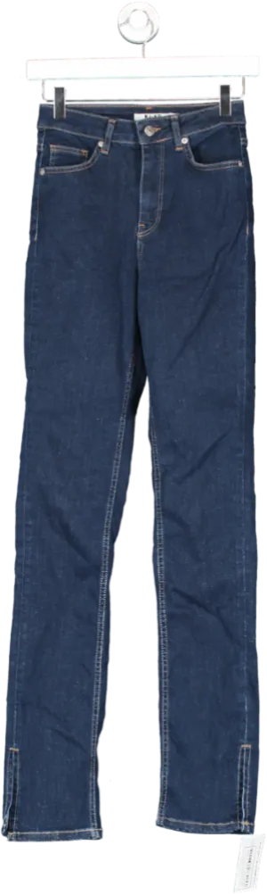 NA-KD Blue Straight High Waist Jeans With Split Hem UK 6