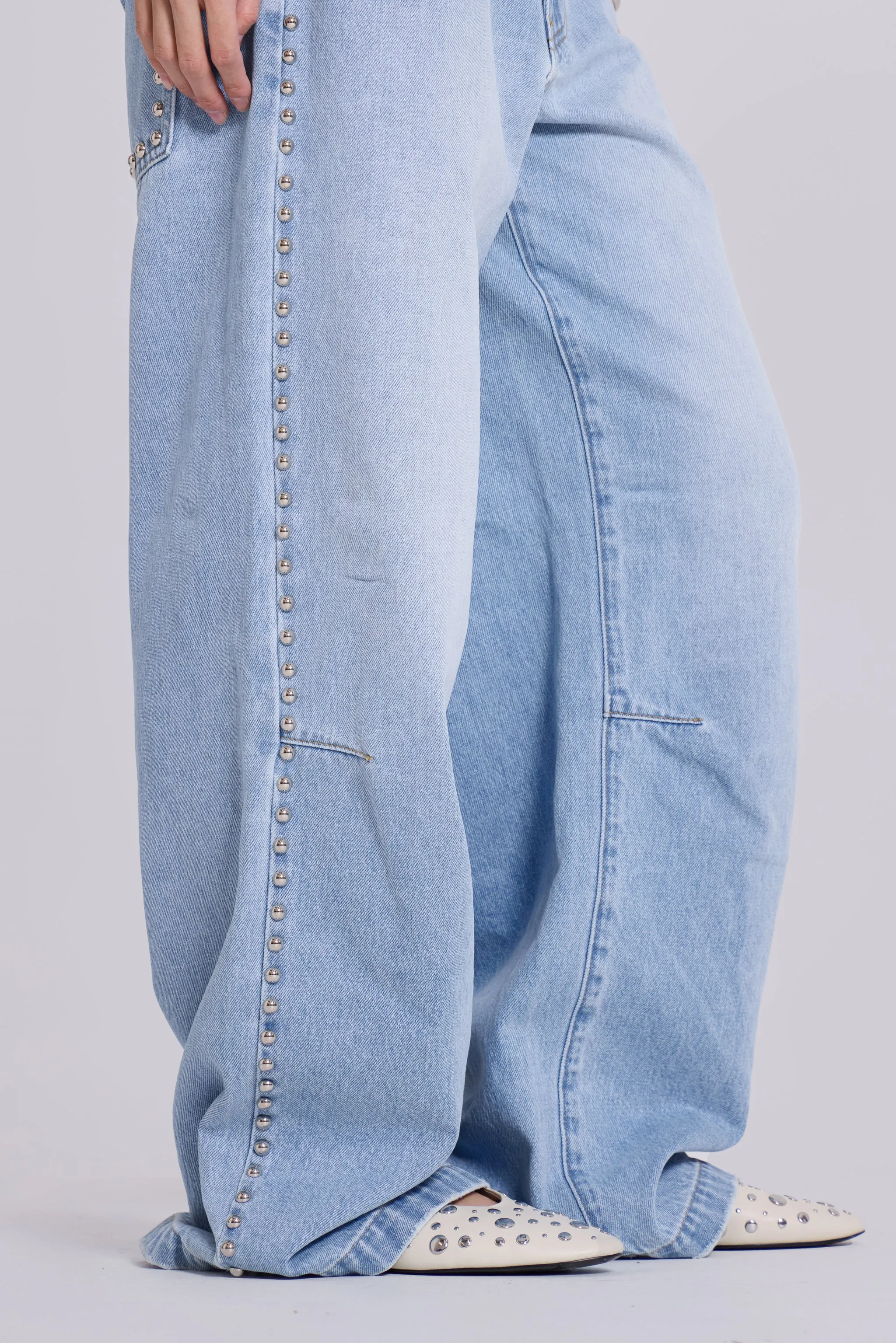 Nailed Studded Colossus Jeans in Light Blue Wash