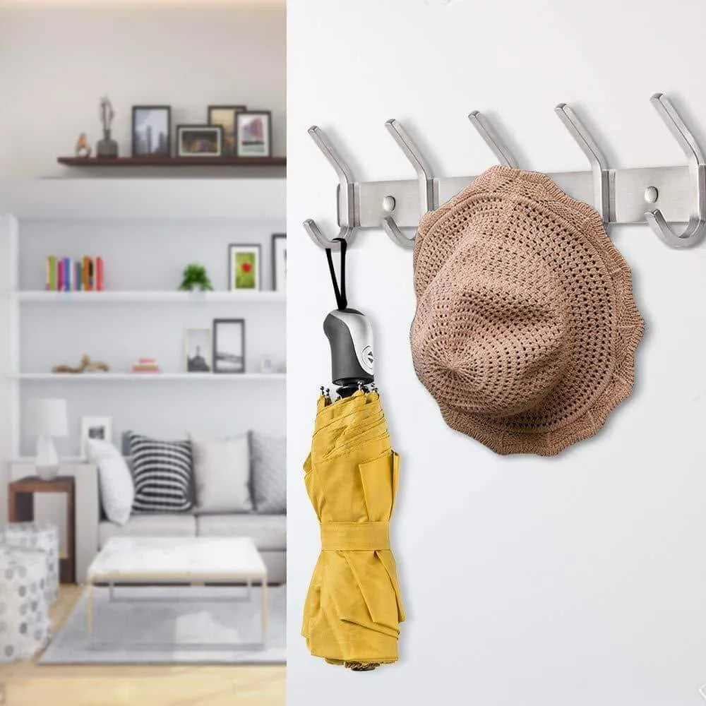Nidouillet Coat Hook Wall Mounted Hook Rack Rail Shelf 8 Stainless Steel Hanger Hooks Storage Organizer Bathroom, Bedroom, Hats, Bags AB006