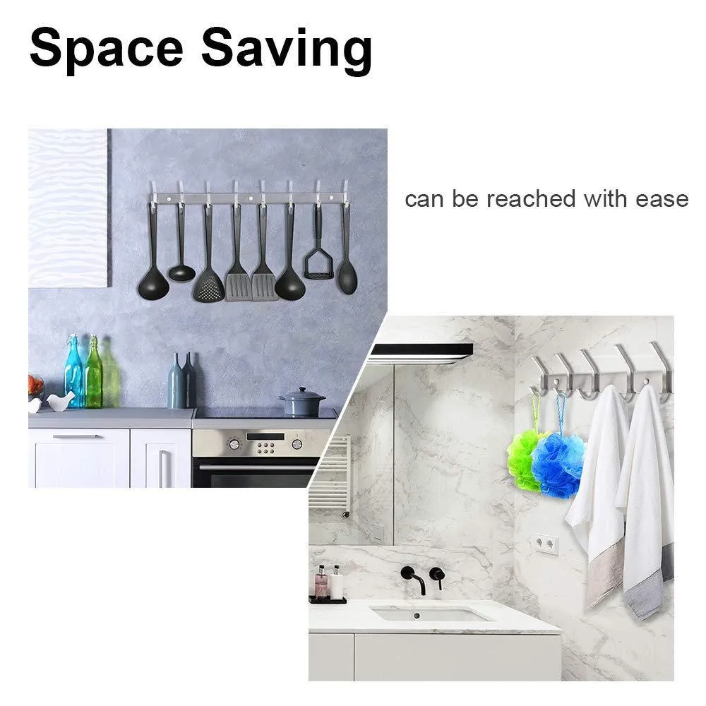 Nidouillet Coat Hook Wall Mounted Hook Rack Rail Shelf 8 Stainless Steel Hanger Hooks Storage Organizer Bathroom, Bedroom, Hats, Bags AB006