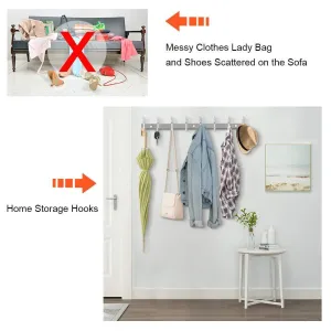 Nidouillet Coat Hook Wall Mounted Hook Rack Rail Shelf 8 Stainless Steel Hanger Hooks Storage Organizer Bathroom, Bedroom, Hats, Bags AB006