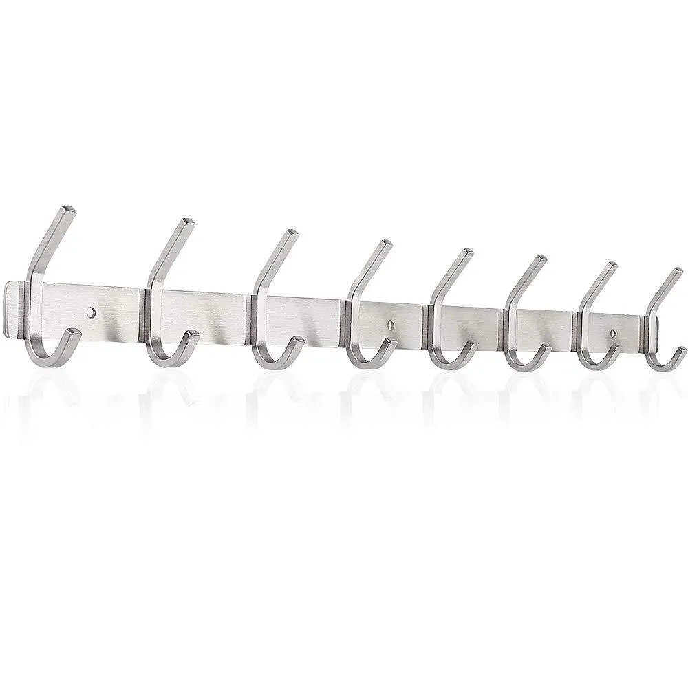 Nidouillet Coat Hook Wall Mounted Hook Rack Rail Shelf 8 Stainless Steel Hanger Hooks Storage Organizer Bathroom, Bedroom, Hats, Bags AB006