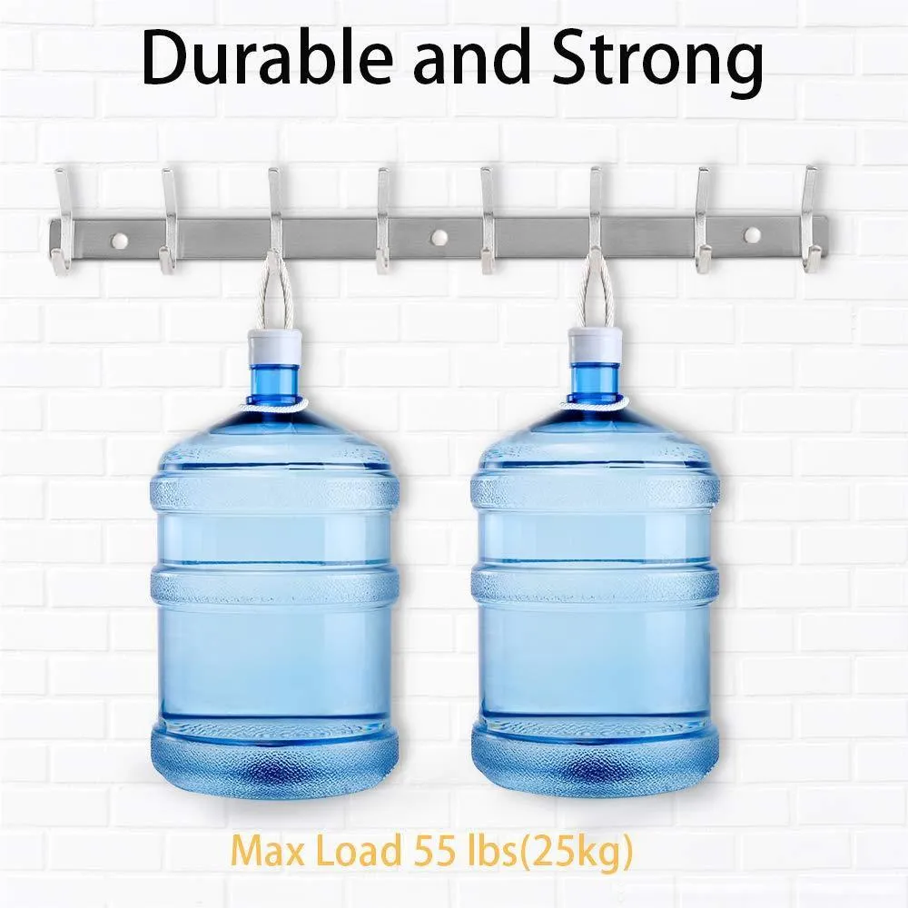 Nidouillet Coat Hook Wall Mounted Hook Rack Rail Shelf 8 Stainless Steel Hanger Hooks Storage Organizer Bathroom, Bedroom, Hats, Bags AB006