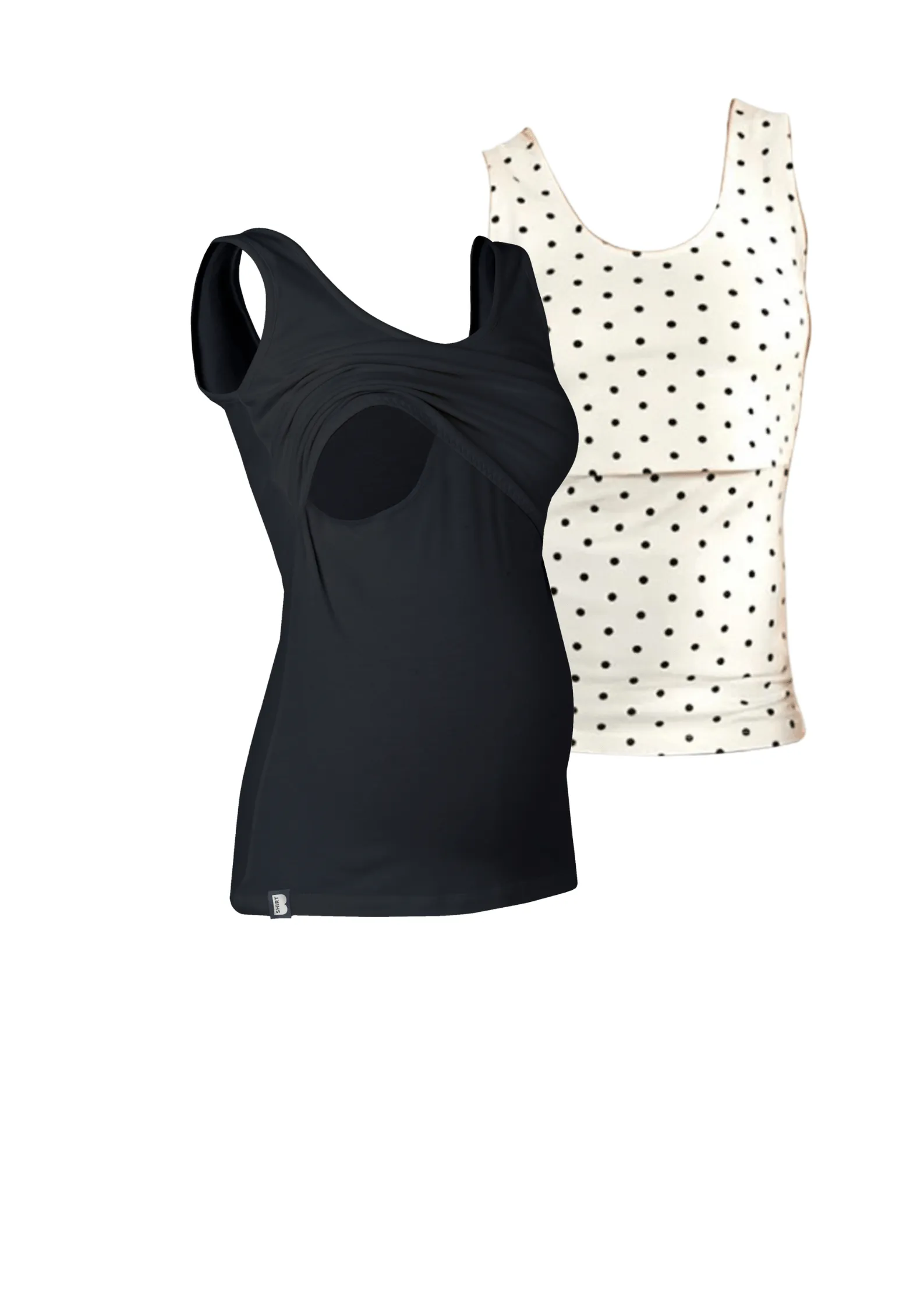 Nursing Twin Pack Cotton Vest | Black & Cream/Black Spots