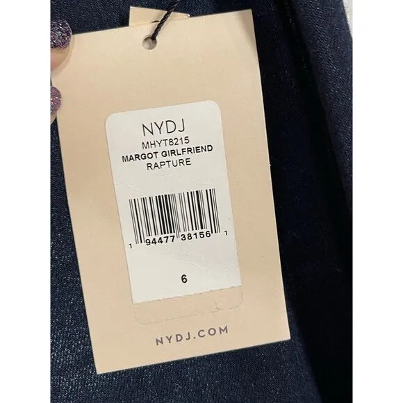 NWT NYDJ Margot Girlfriend Jeans Rapture Women's Size 6 Dark Blue Stretch Denim