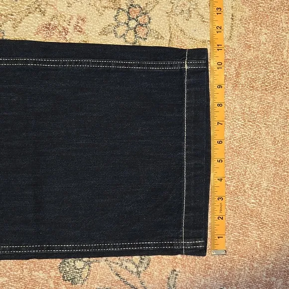 Oak   Fort Dark Blue Mid-Rise Long Length Organic Cotton Cargo Jeans Size 28