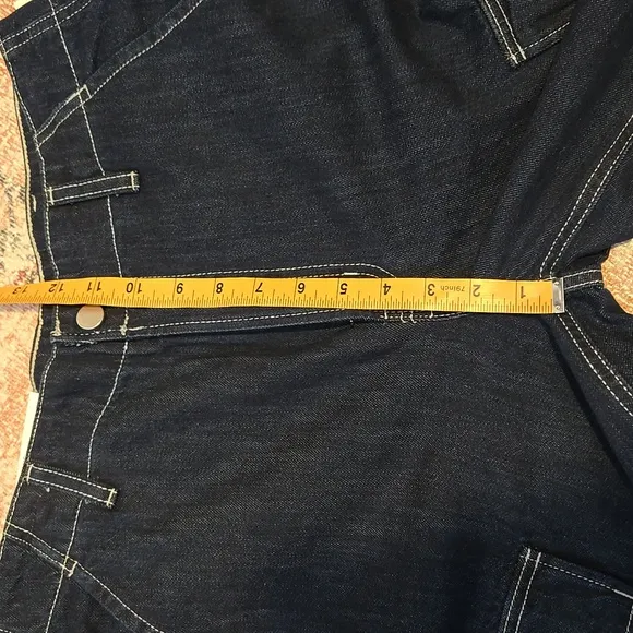 Oak   Fort Dark Blue Mid-Rise Long Length Organic Cotton Cargo Jeans Size 28