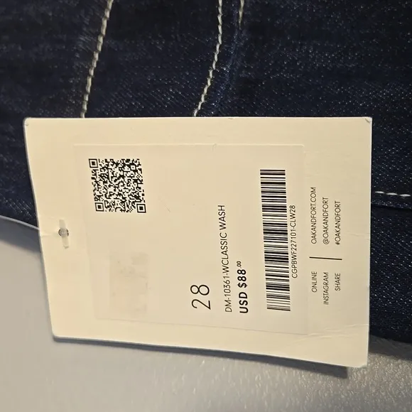 Oak   Fort Dark Blue Mid-Rise Long Length Organic Cotton Cargo Jeans Size 28