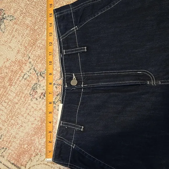 Oak   Fort Dark Blue Mid-Rise Long Length Organic Cotton Cargo Jeans Size 28