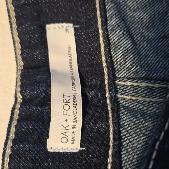 Oak   Fort Dark Blue Mid-Rise Long Length Organic Cotton Cargo Jeans Size 28