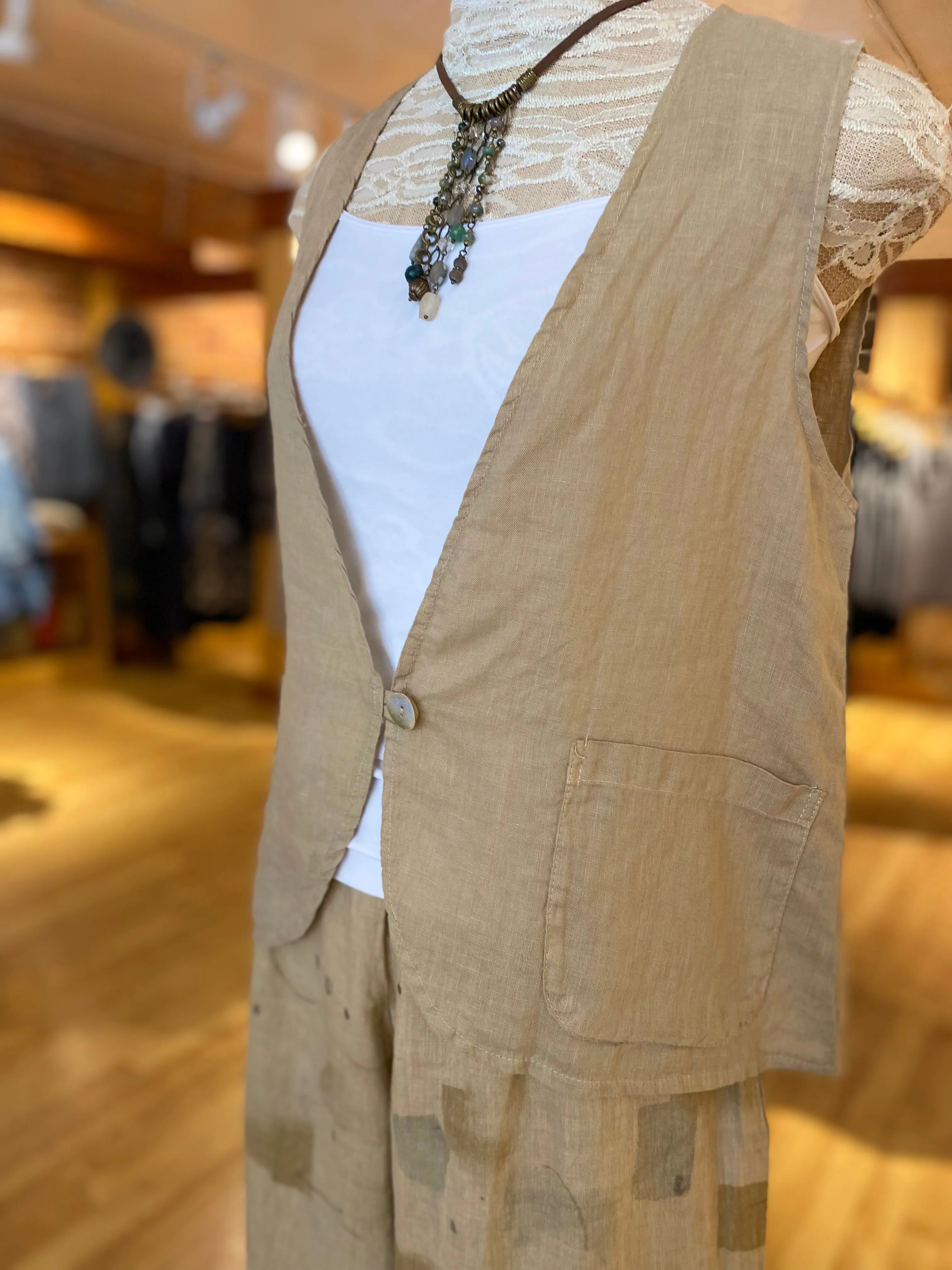 One Button Linen Vest