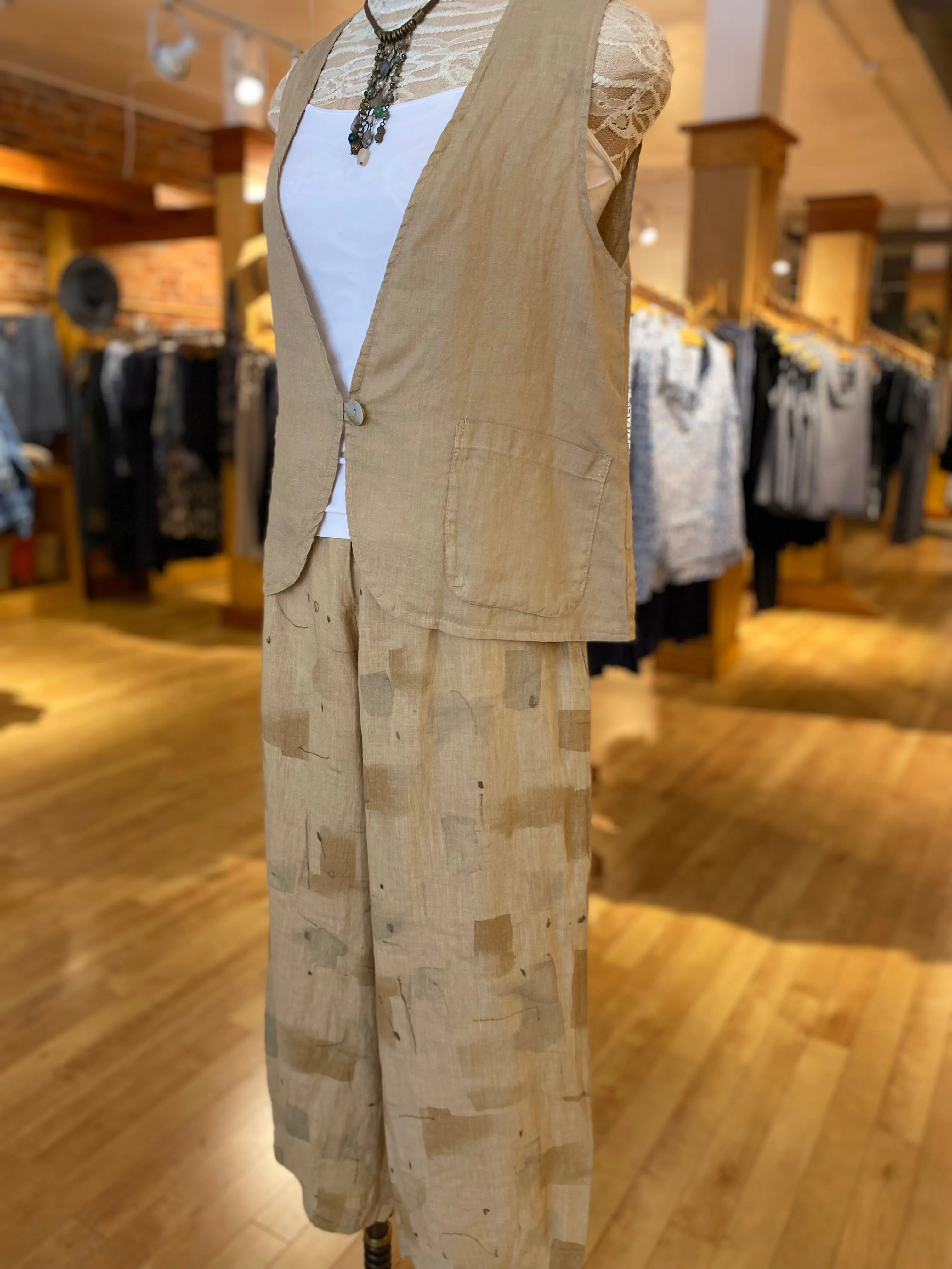 One Button Linen Vest