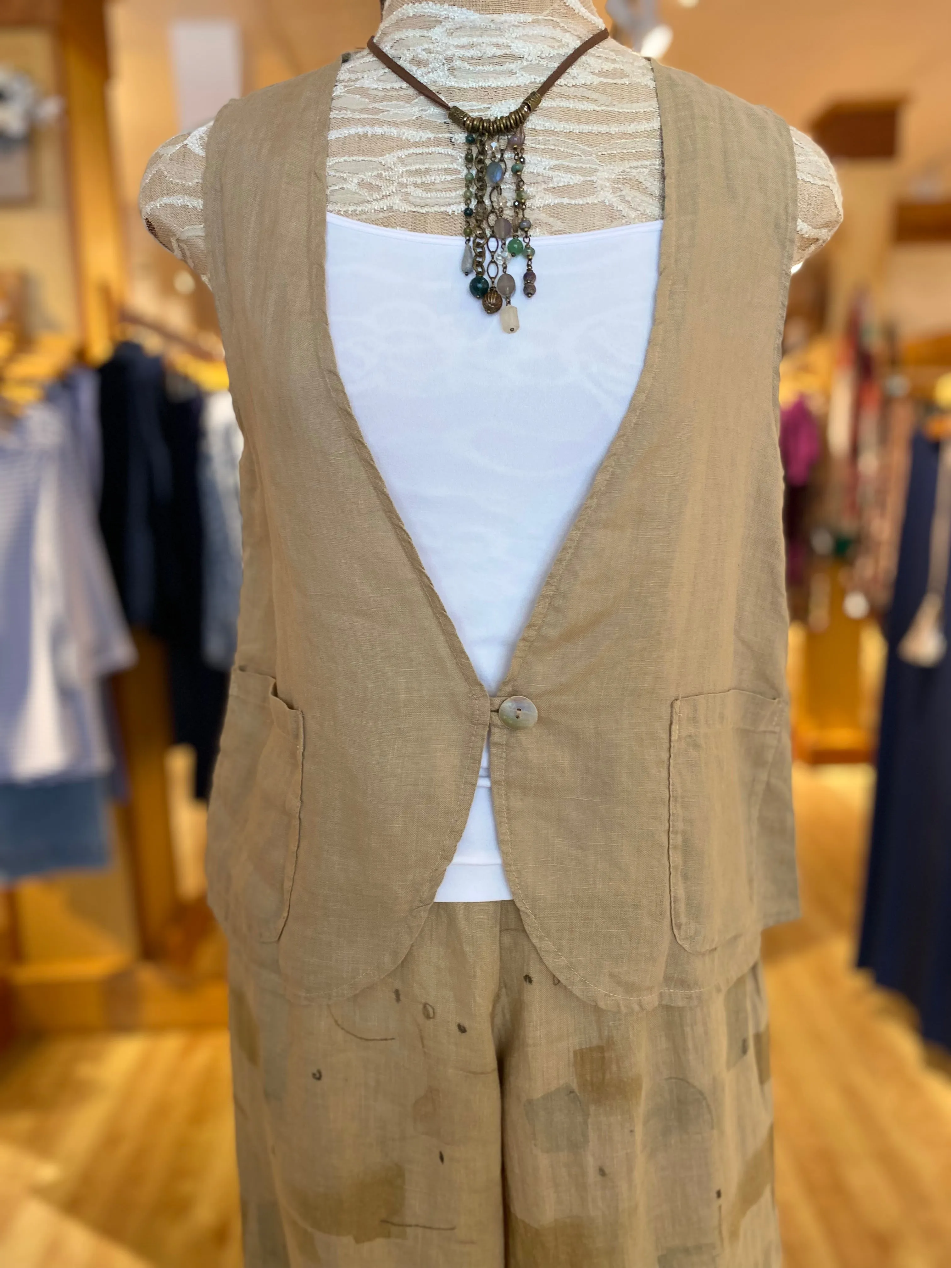 One Button Linen Vest