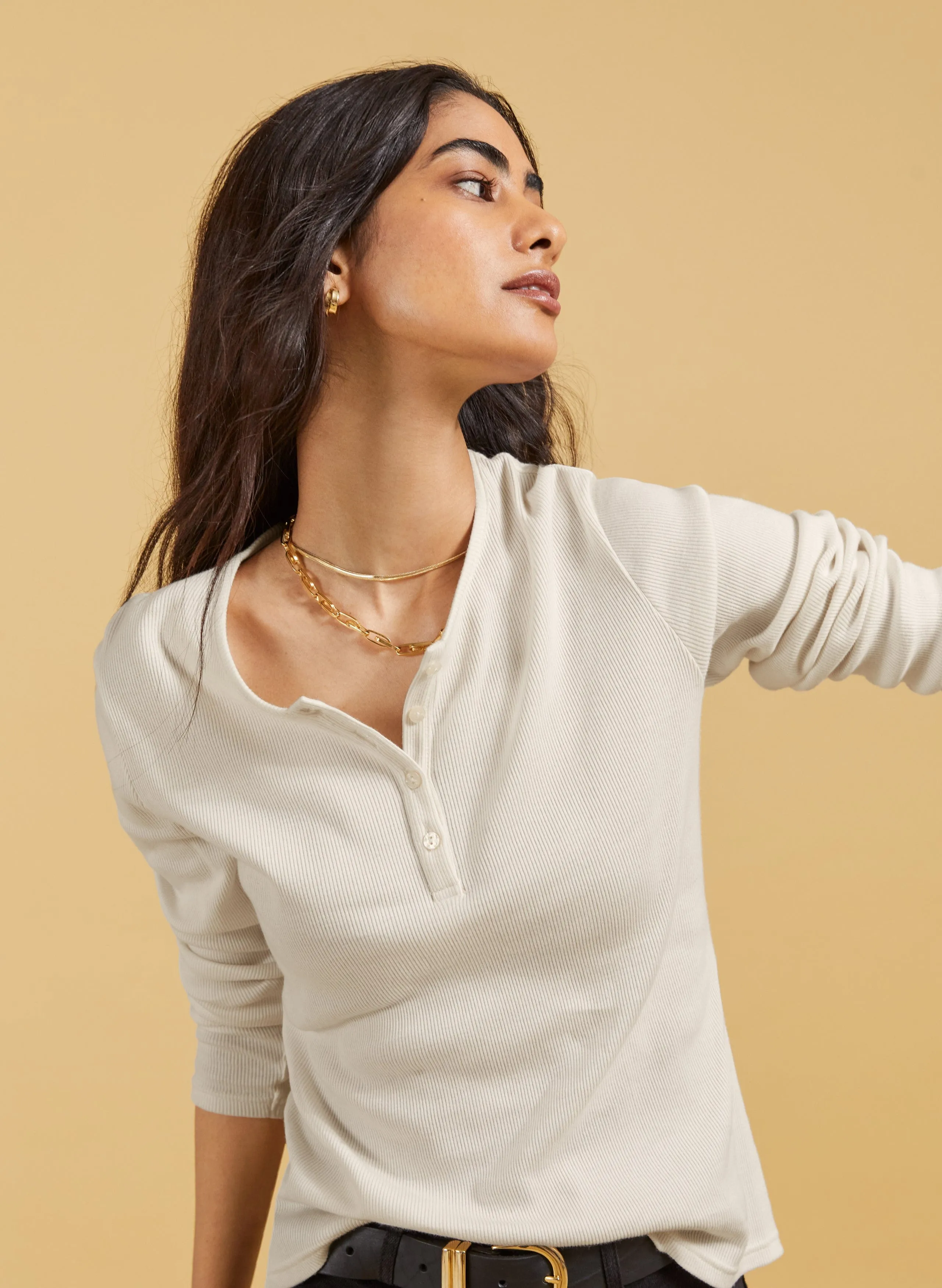 Organic Cotton Henley Top | Antique White