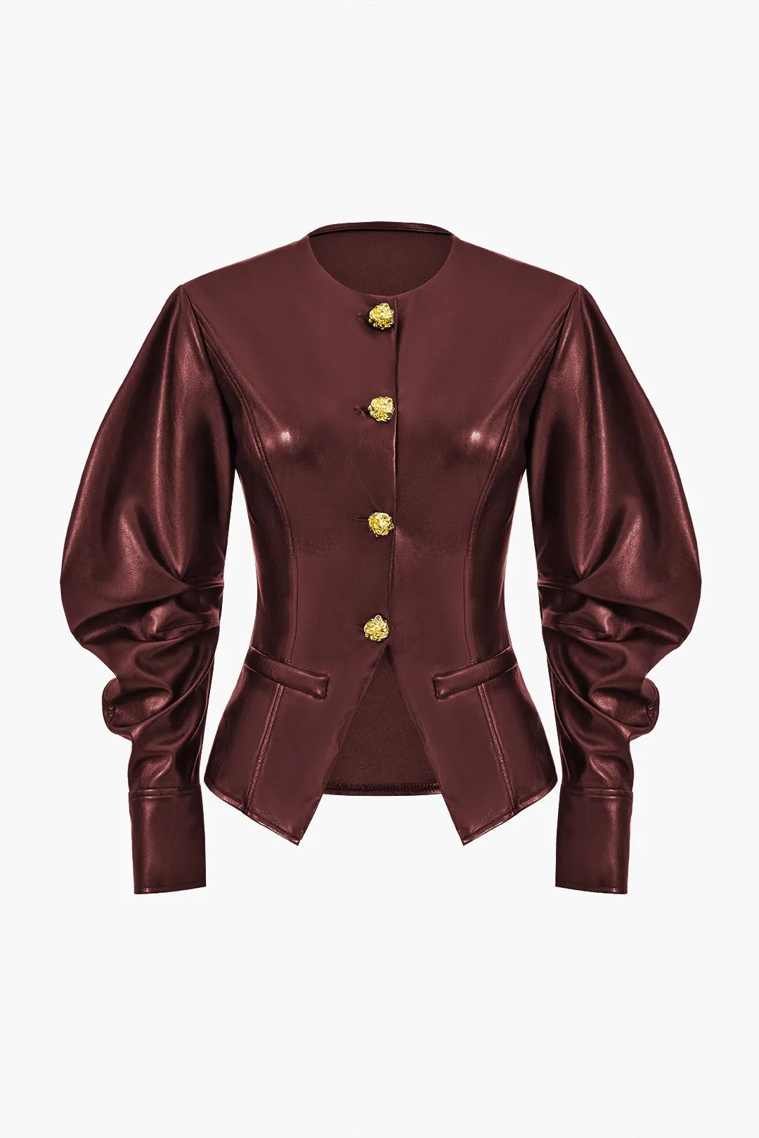 Paige - Sleek Metallic Button Accents Woman's Jacket