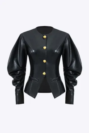 Paige - Sleek Metallic Button Accents Woman's Jacket