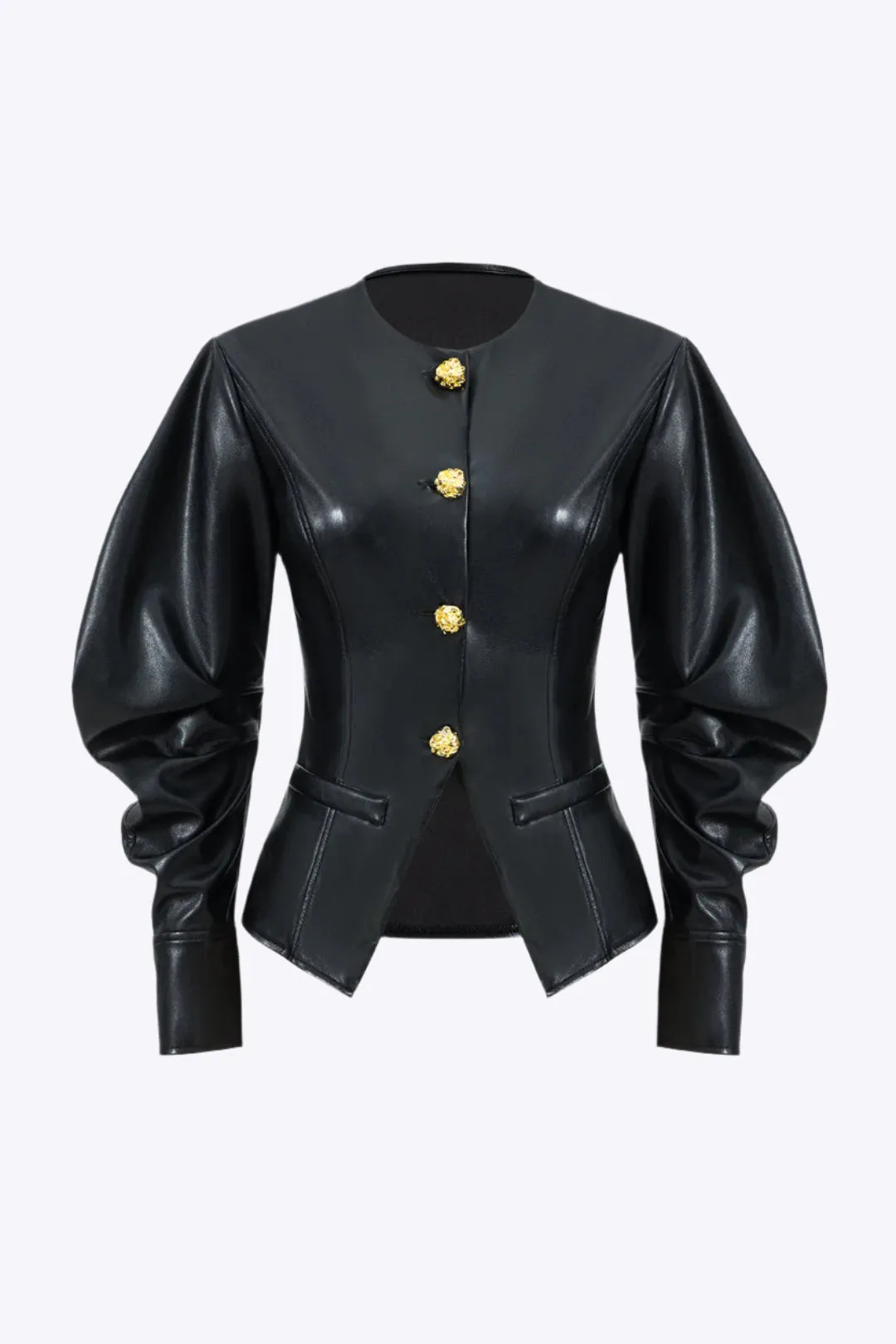 Paige - Sleek Metallic Button Accents Woman's Jacket