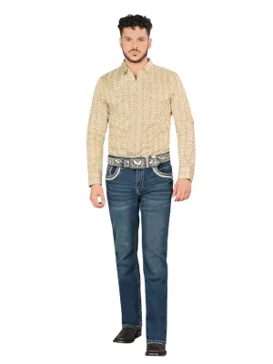 Pantalon Vaquero de Mezclilla Bordado Stretch Boot Cut para Hombre 'Montero' - ID: 4618