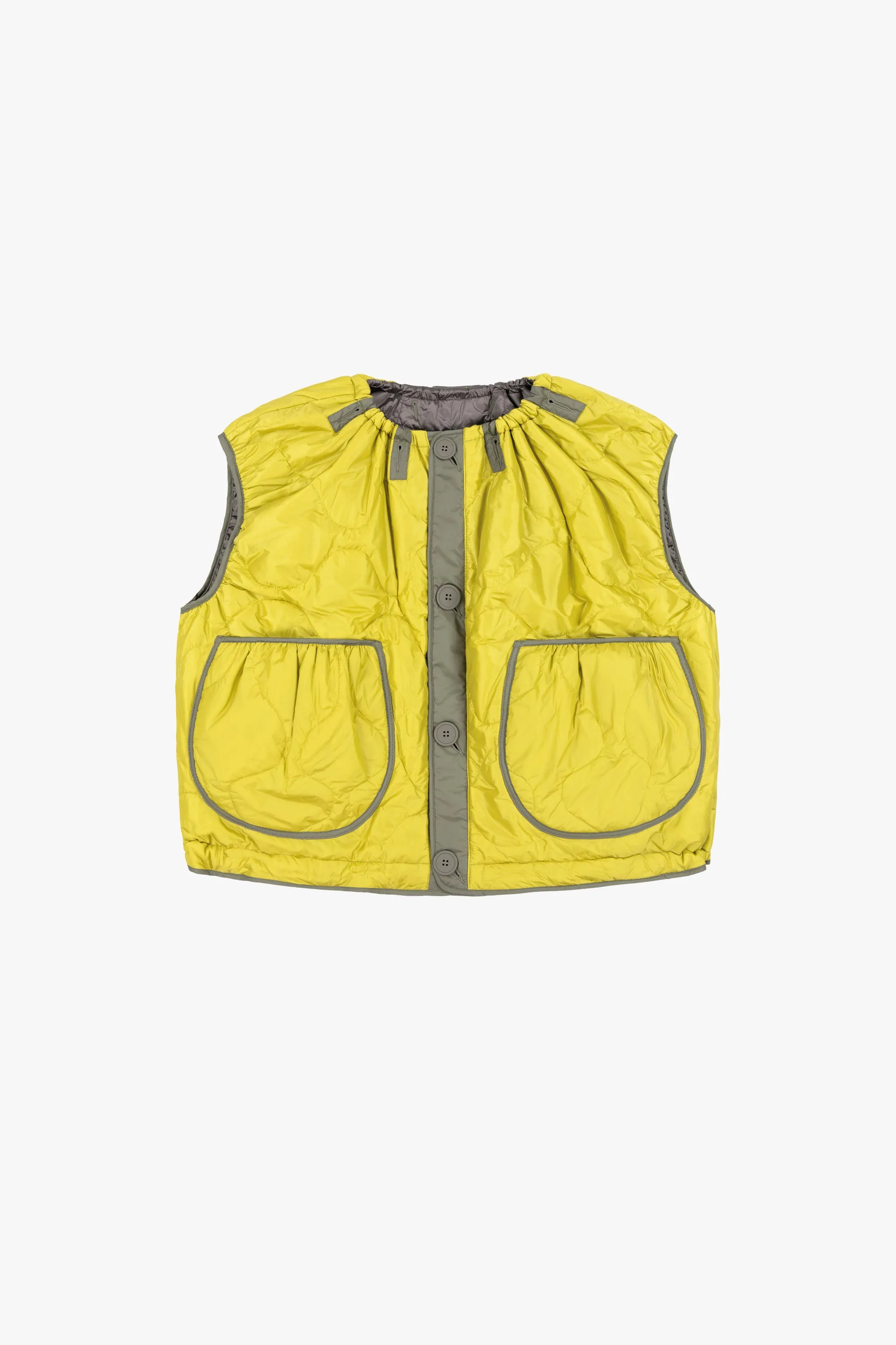 Parachute Quilt Vest - Granite and Dove Grey / Chartreuse