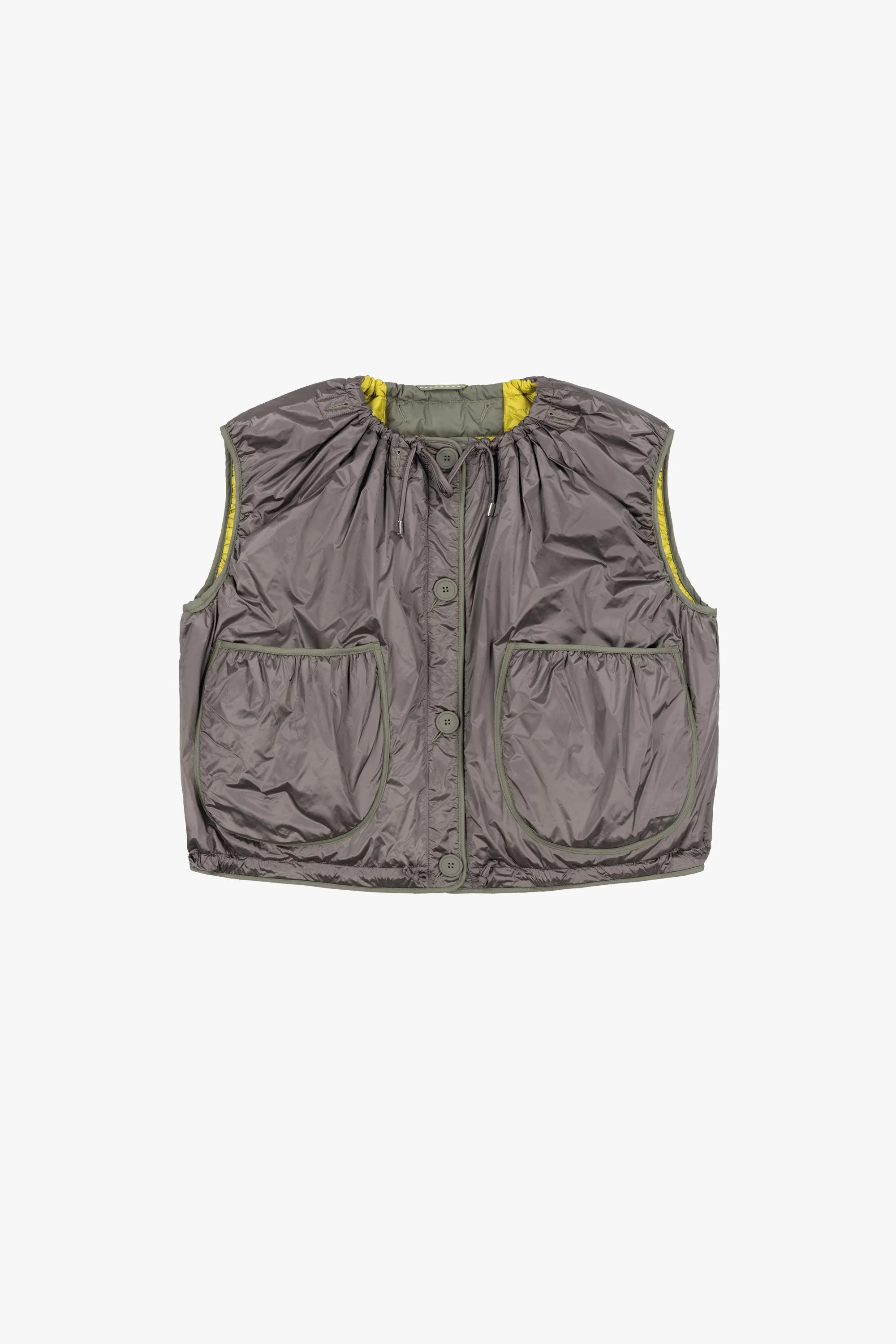 Parachute Quilt Vest - Granite and Dove Grey / Chartreuse