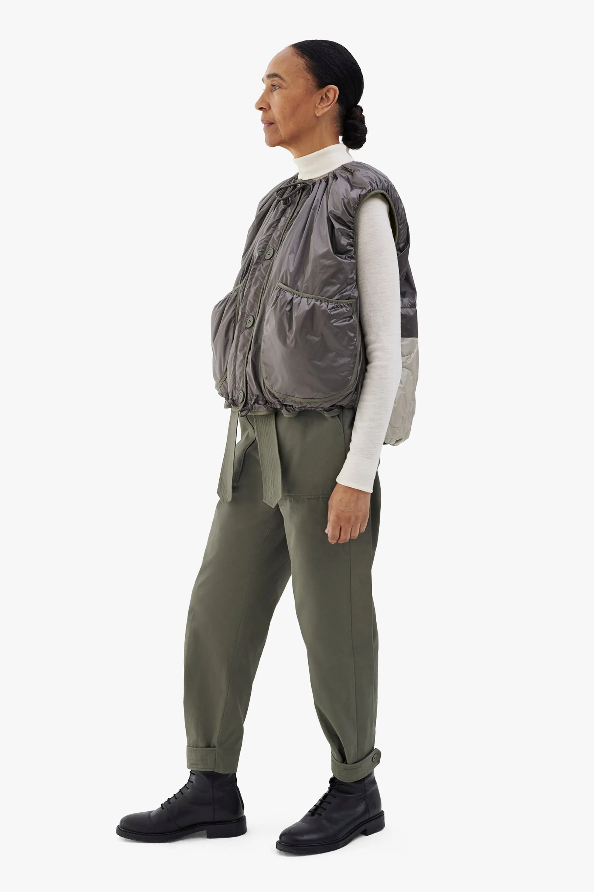 Parachute Quilt Vest - Granite and Dove Grey / Chartreuse