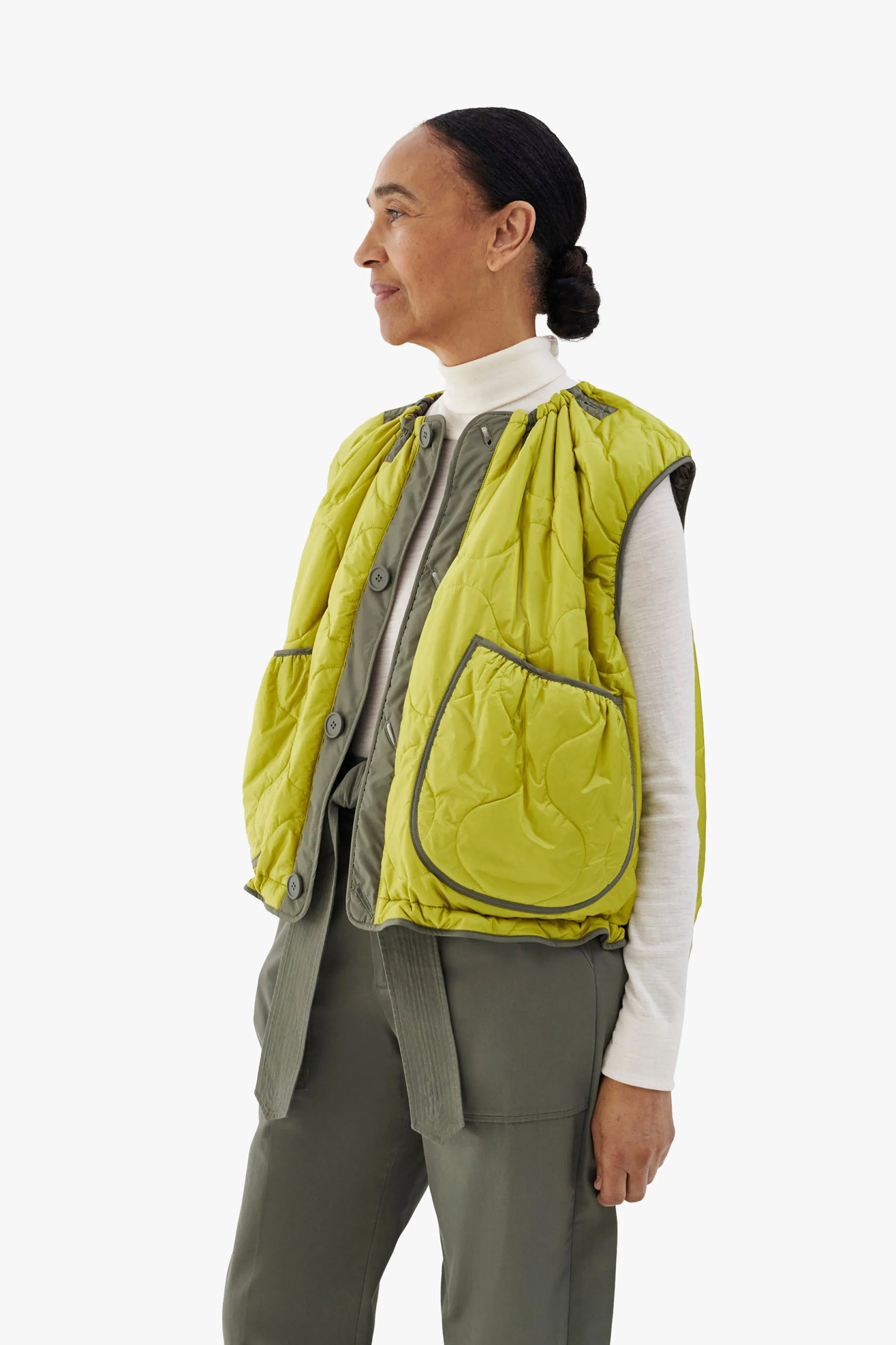Parachute Quilt Vest - Granite and Dove Grey / Chartreuse