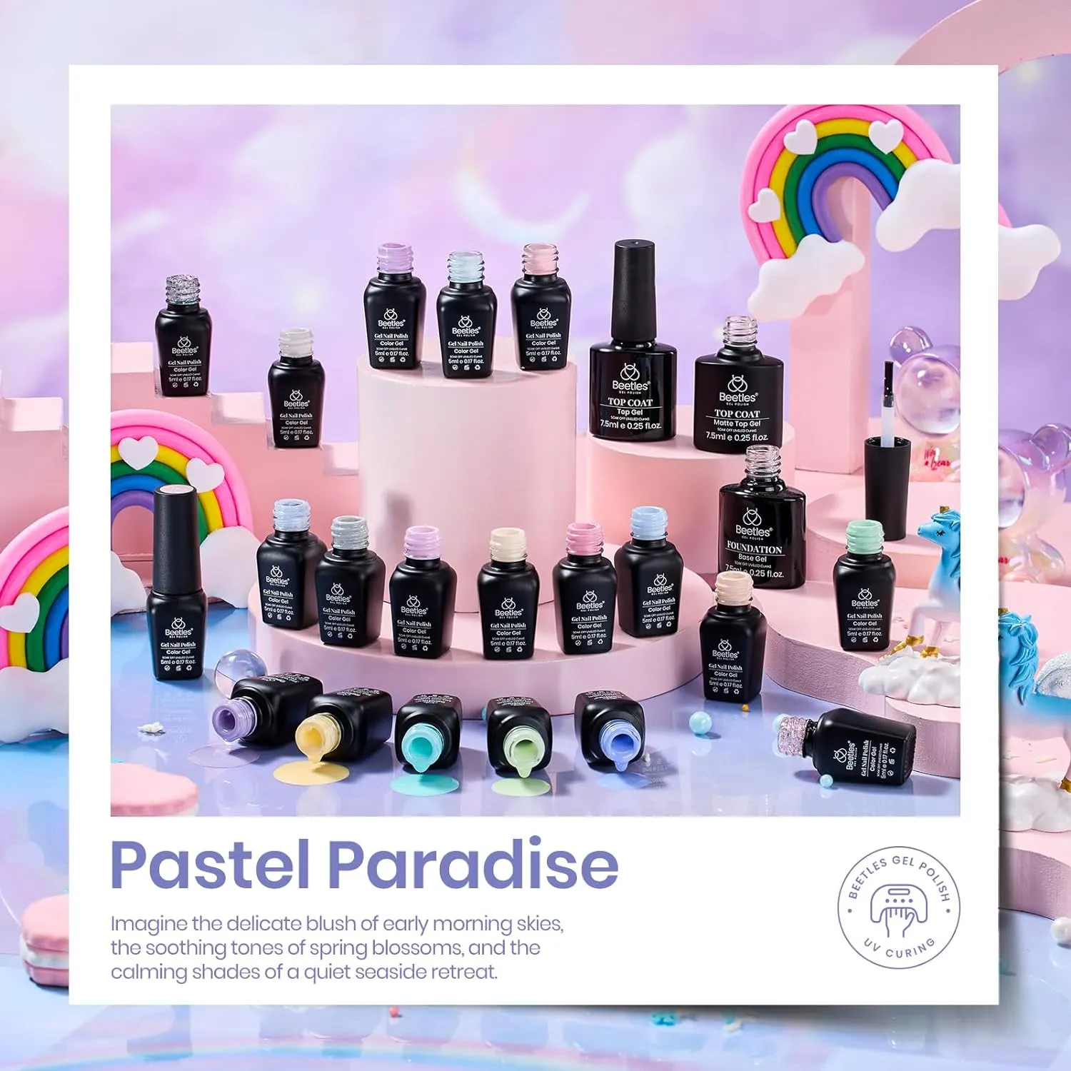 Pastel Paradise - 20 Gel Colors Set with Top and Base Coat (5ml/Each)