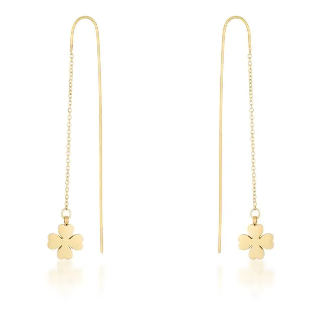 Patricia Gold Stainless Steel Clover Threaded Drop Earrings
