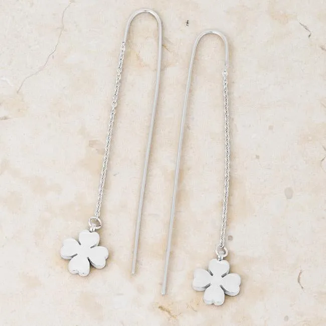 Patricia Rhodium Stainless Steel Clover Threaded Drop Earrings