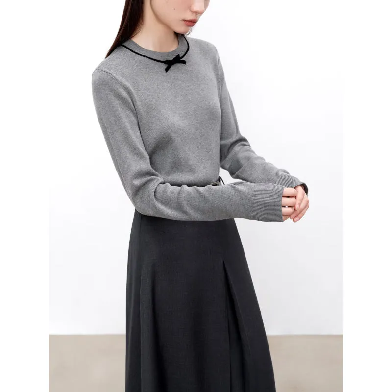 Petite Simple Wool Knitted Sweater with Bow Detail