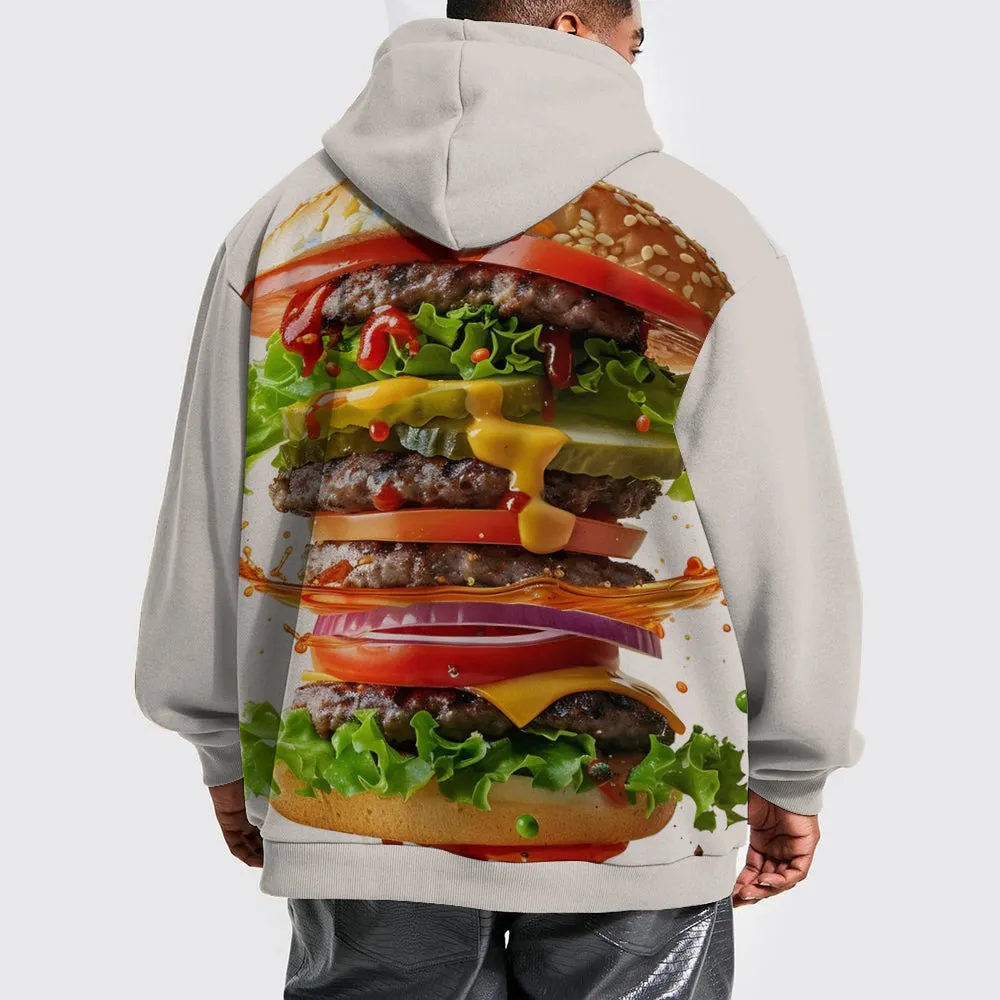 Plue Size Delicious Burgers Printed Hoodies 2411009425