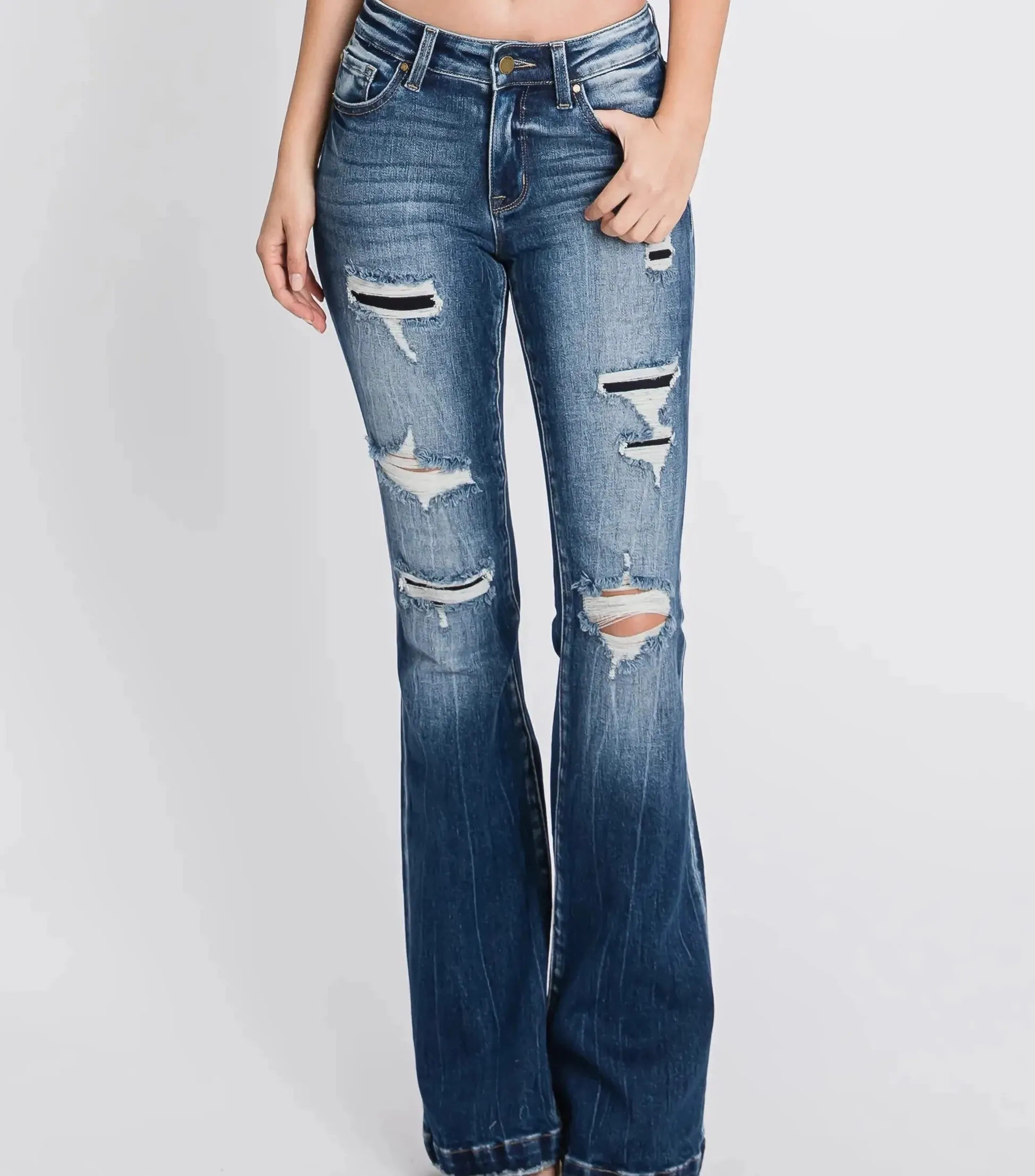 Plus Dark Wash Patch Work Jeans