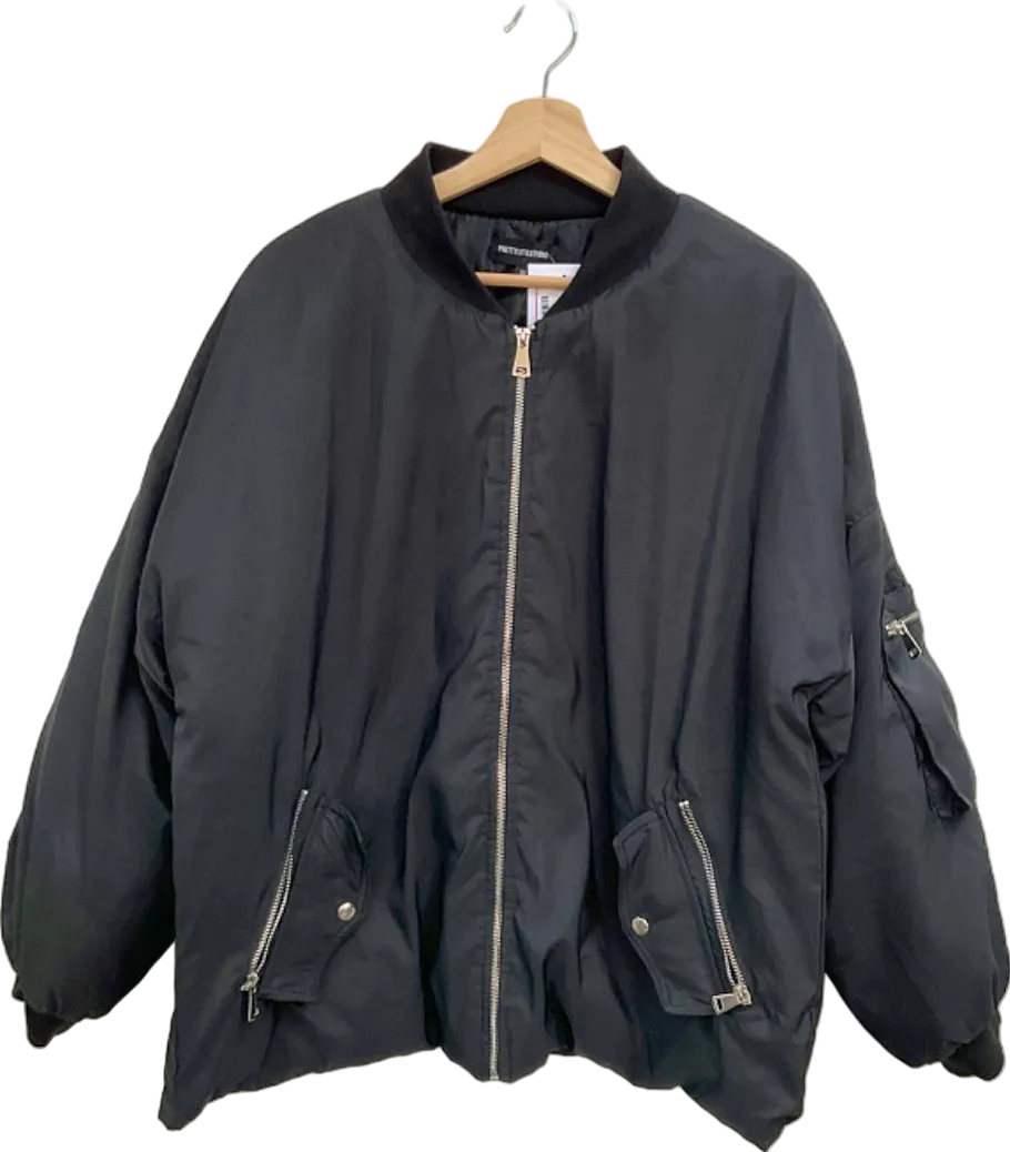 PrettyLittleThing Black Bomber Jacket UK M