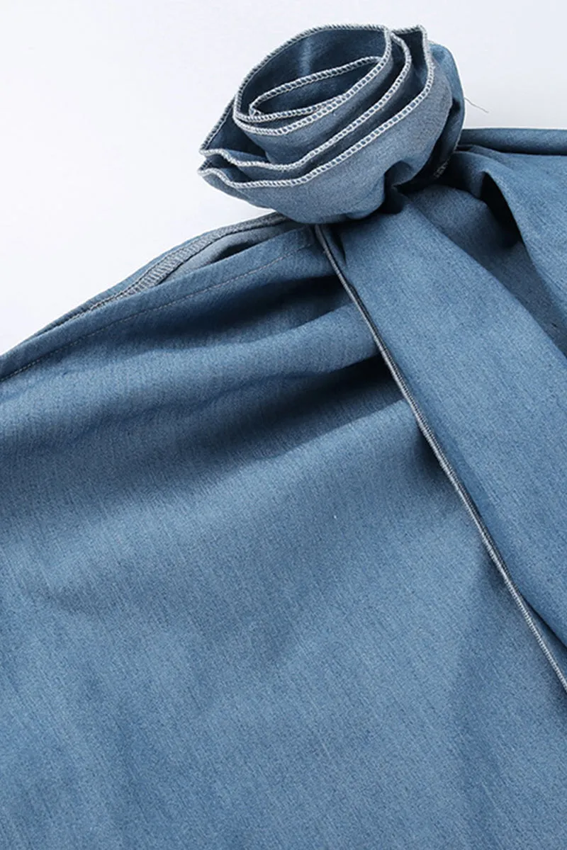 QR3128 Ruffle Rose Denim Skirt