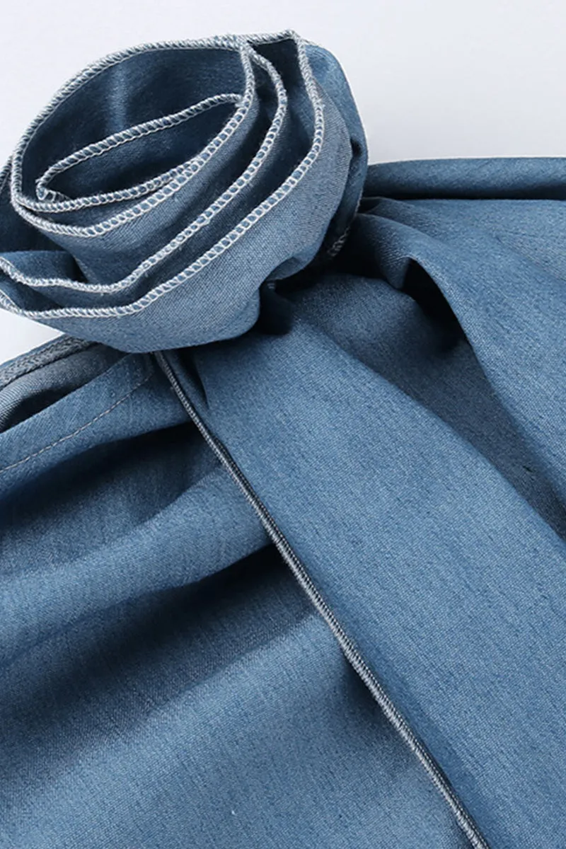 QR3128 Ruffle Rose Denim Skirt