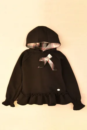 "Kiera" Black Tartan Bow Hoodie