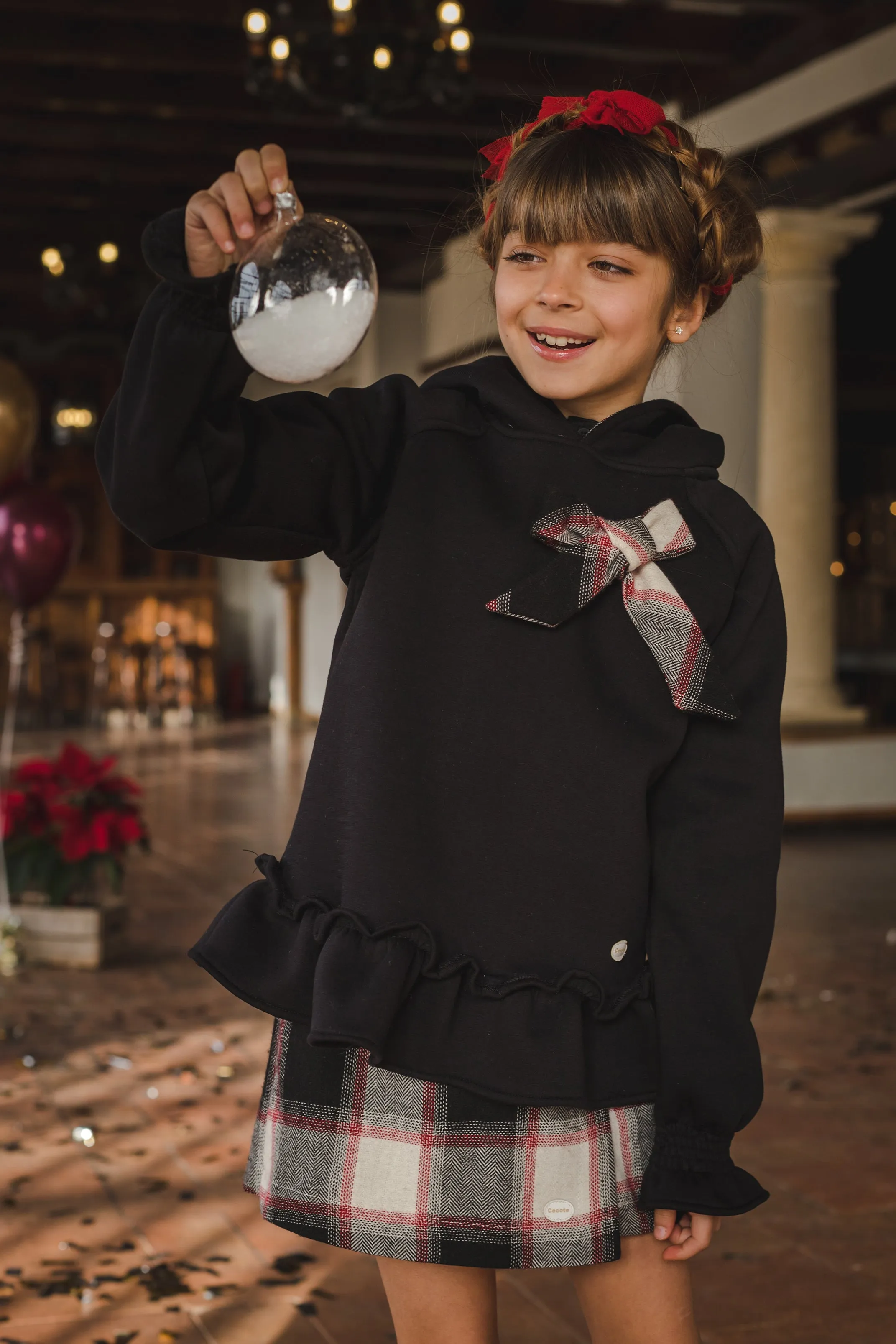 "Kiera" Black Tartan Bow Hoodie