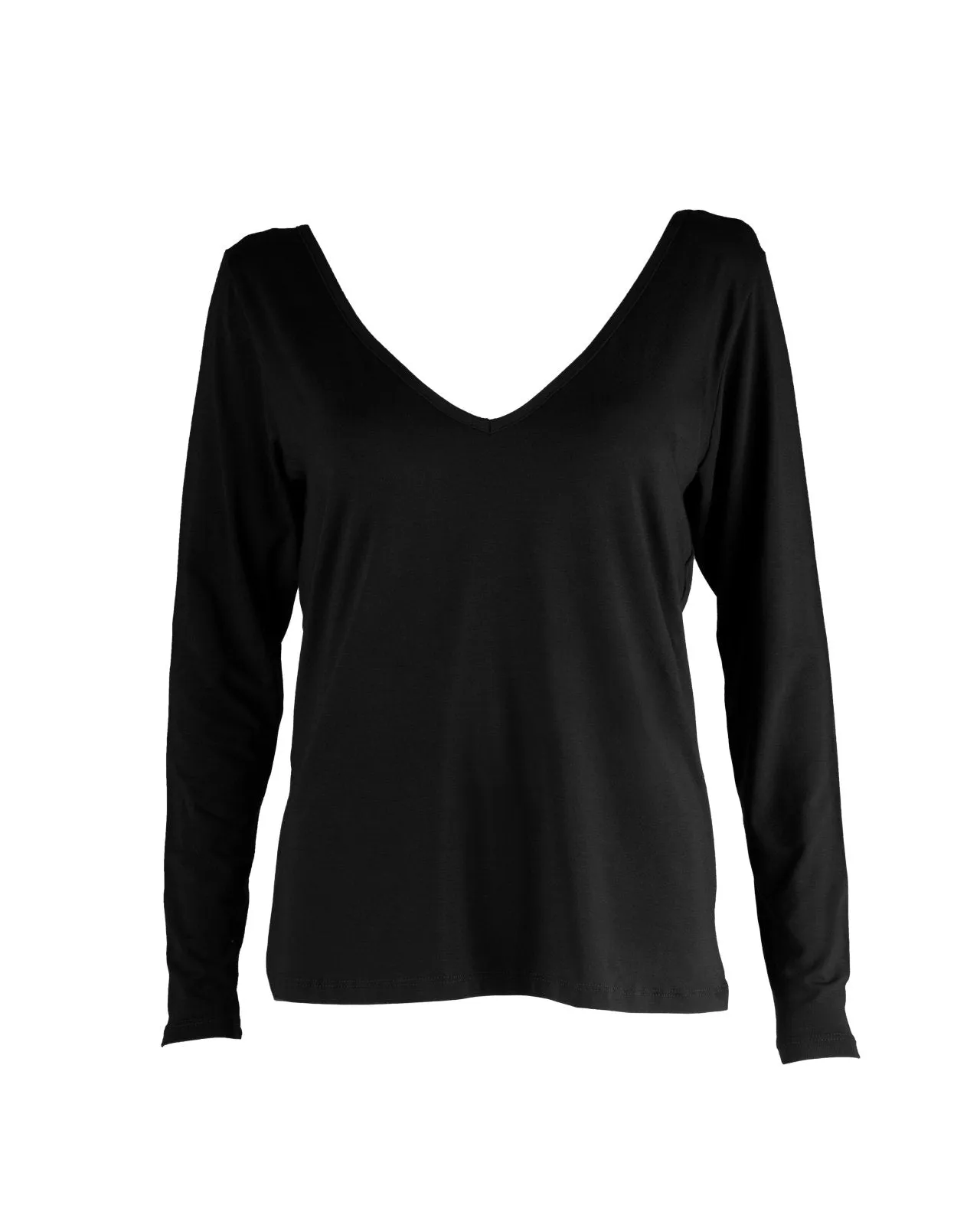 "The Marykate Longsleeve"- Lace Back Detail V-neck T-shirt (Black)
