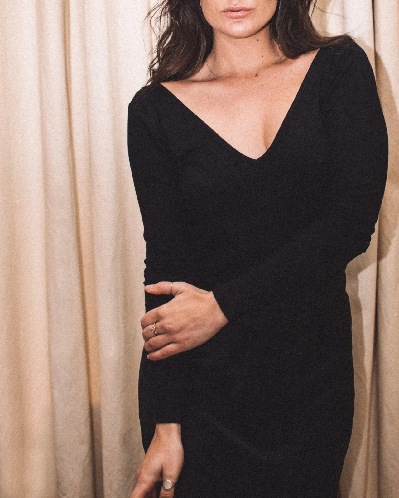 "The Marykate Longsleeve"- Lace Back Detail V-neck T-shirt (Black)