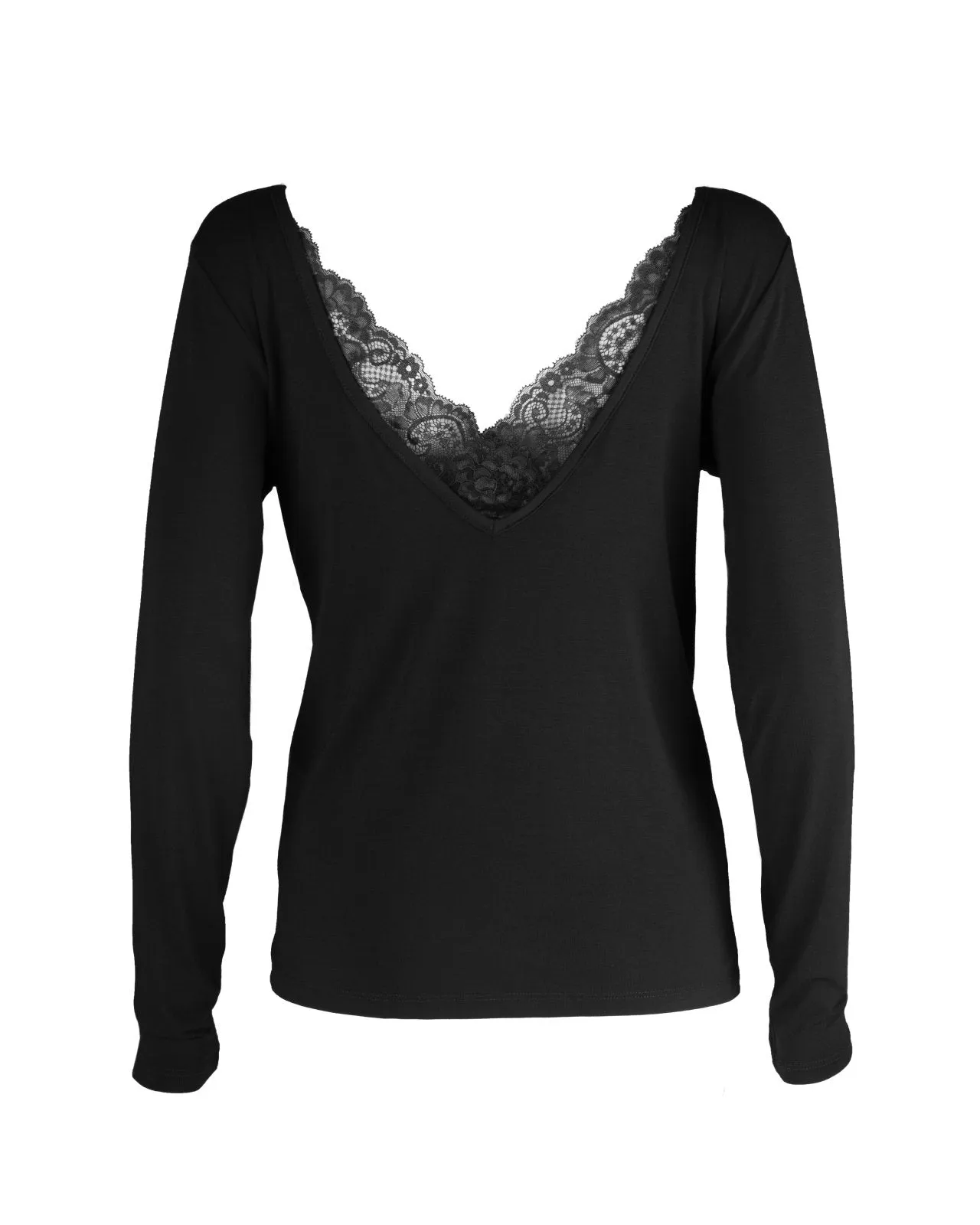 "The Marykate Longsleeve"- Lace Back Detail V-neck T-shirt (Black)
