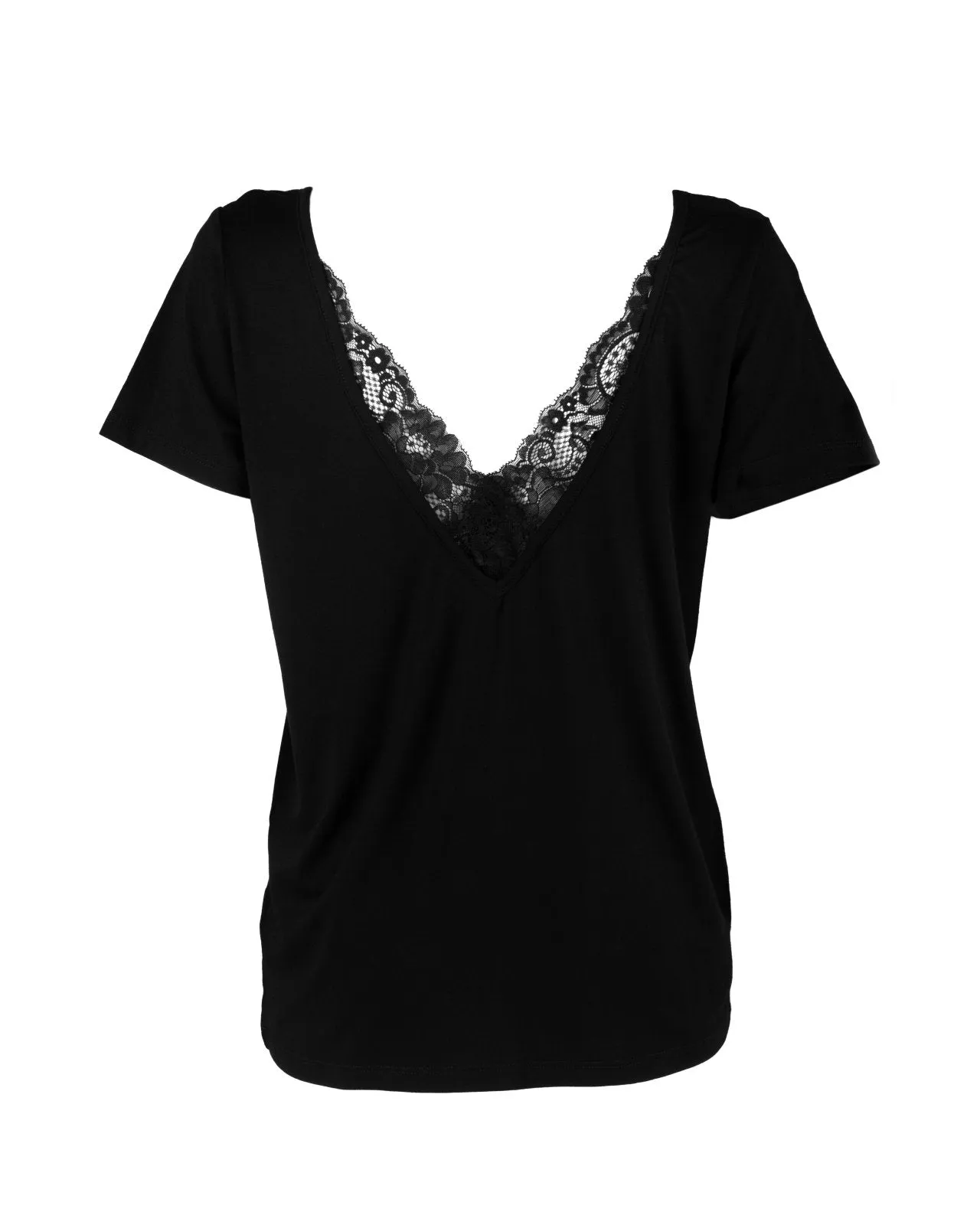 "The Marykate"- Lace Back Detail V-neck T-shirt (Black)