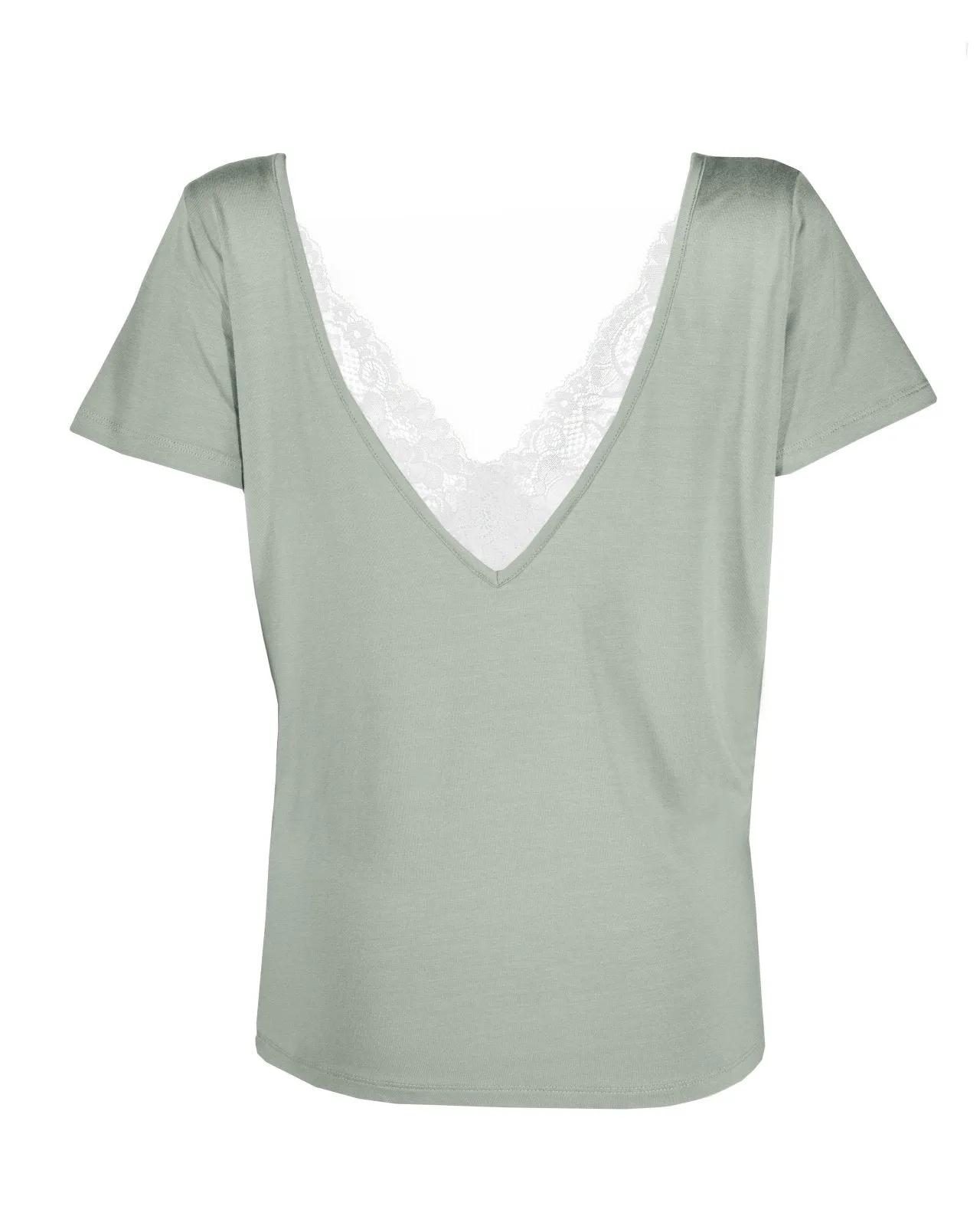 "The Marykate"- Lace Back Detail V-Neck T-shirt (Pistachio)