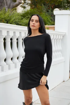 "The Sophie Longsleeve"- Lace Back Detail Round Neck T-shirt (Black)
