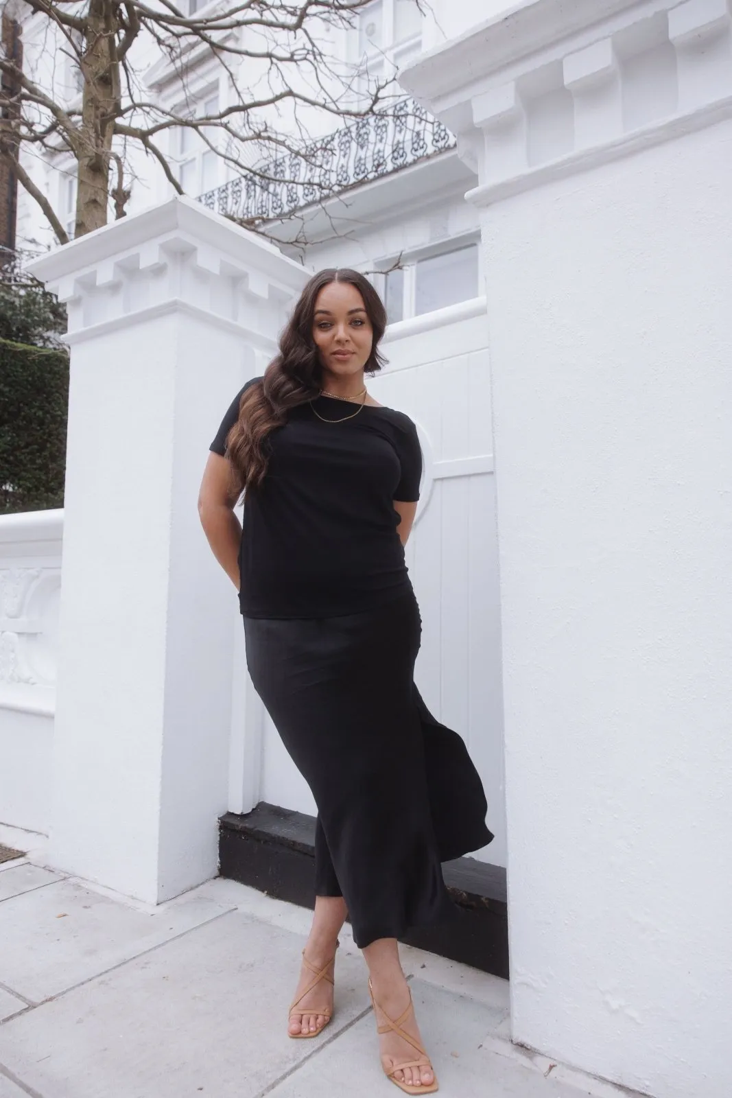 "The Sophie" - Lace Back Detail Round Neck T-shirt (Black)