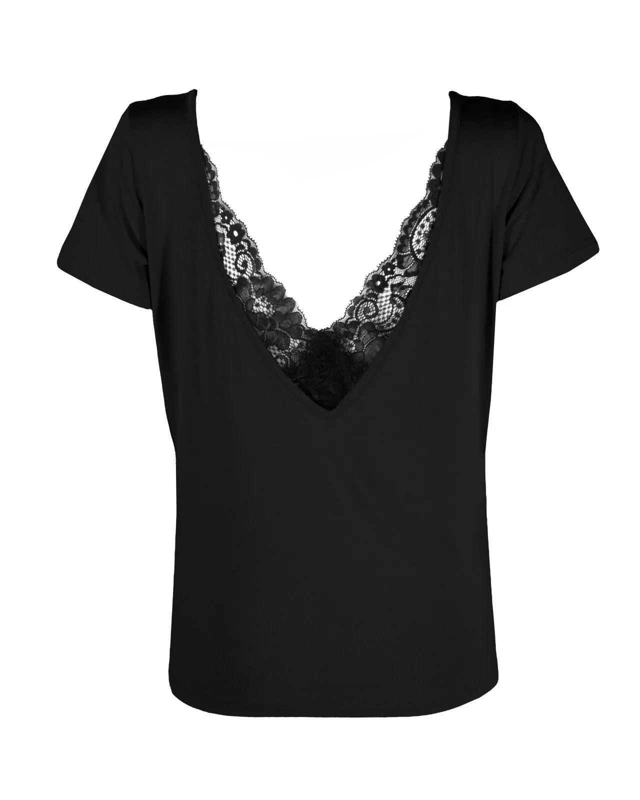 "The Sophie" - Lace Back Detail Round Neck T-shirt (Black)