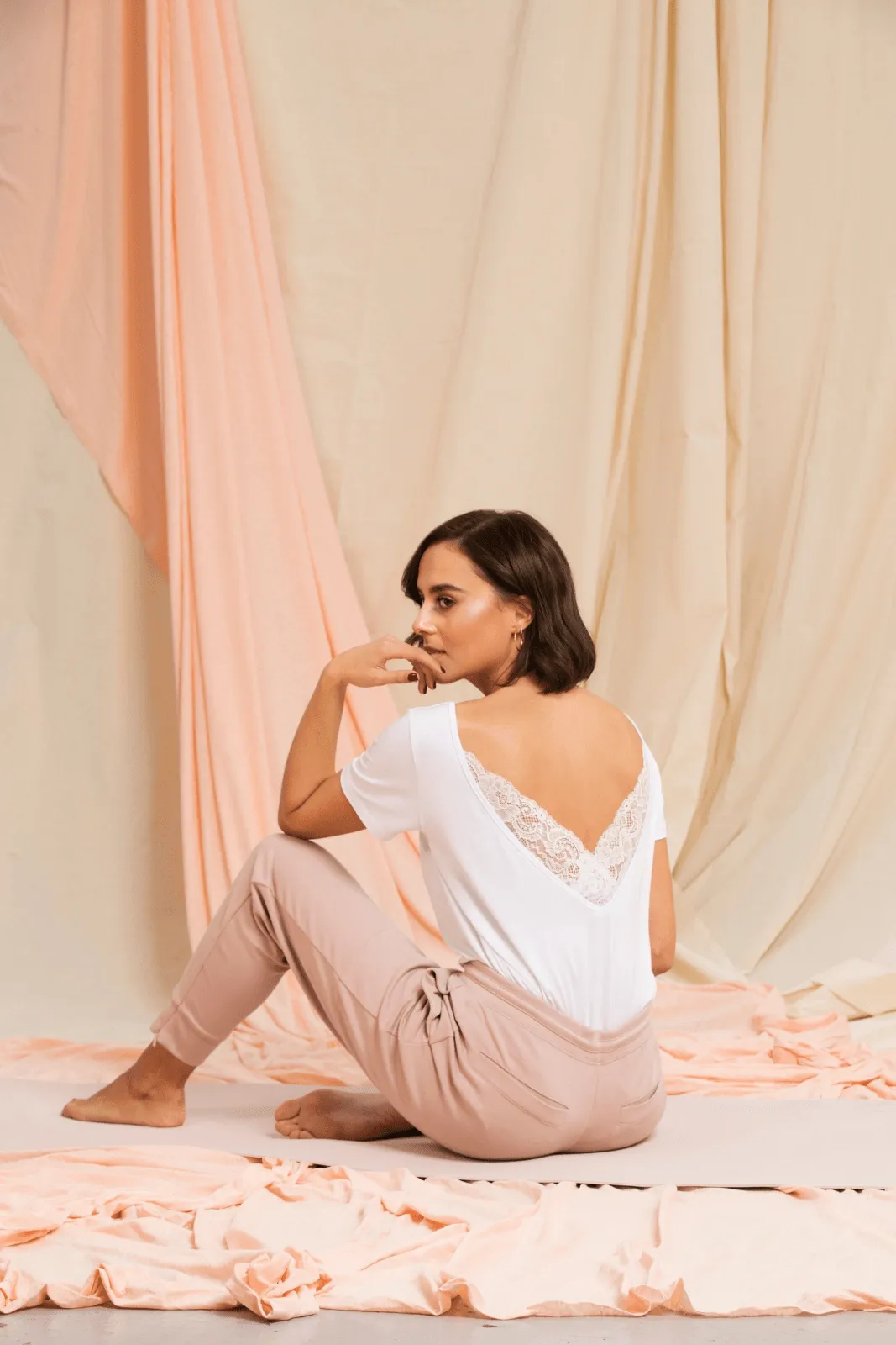 "The Sophie" - Lace Back Detail Round Neck T-shirt (White)